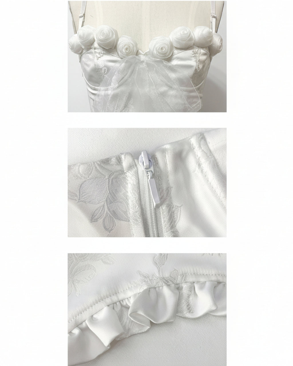 Solaine White Corset Top, Women's Floral Boned Body Shaper, white corset​, white corset top​