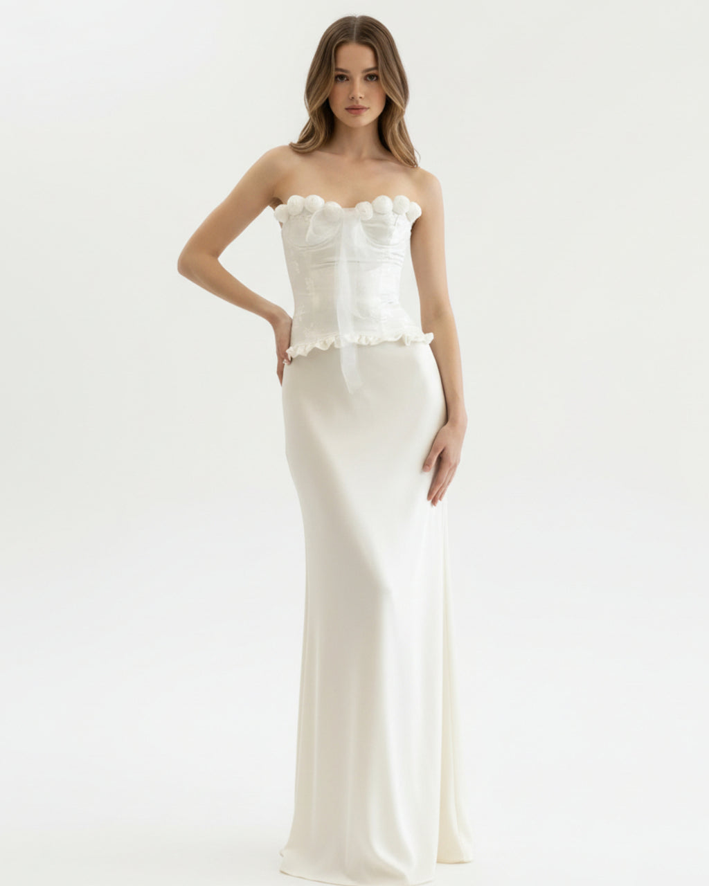 Solaine White Corset Top, Women's Floral Boned Body Shaper, white corset​, white corset top​