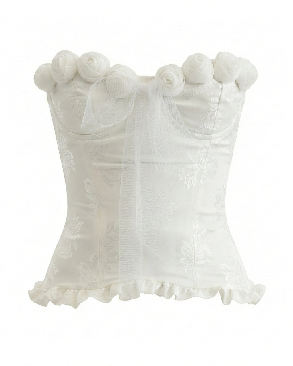 Solaine White Corset Top - Women's Floral Boned Body Shaper L Solaine White Corset Top - Women's Floral Boned Body Shaper L