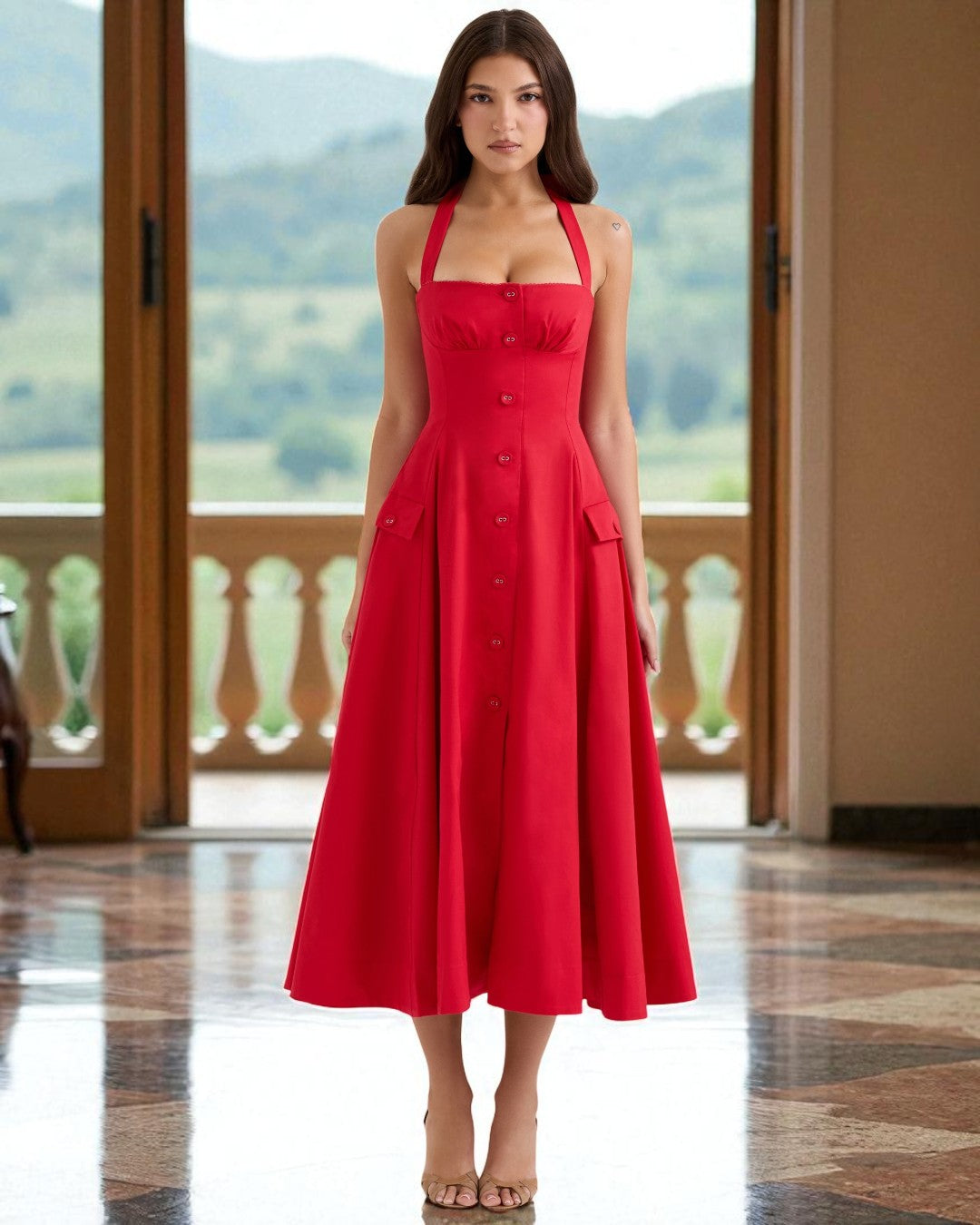 Stella Midi Dress - Red - L Stella Midi Dress - Red - L