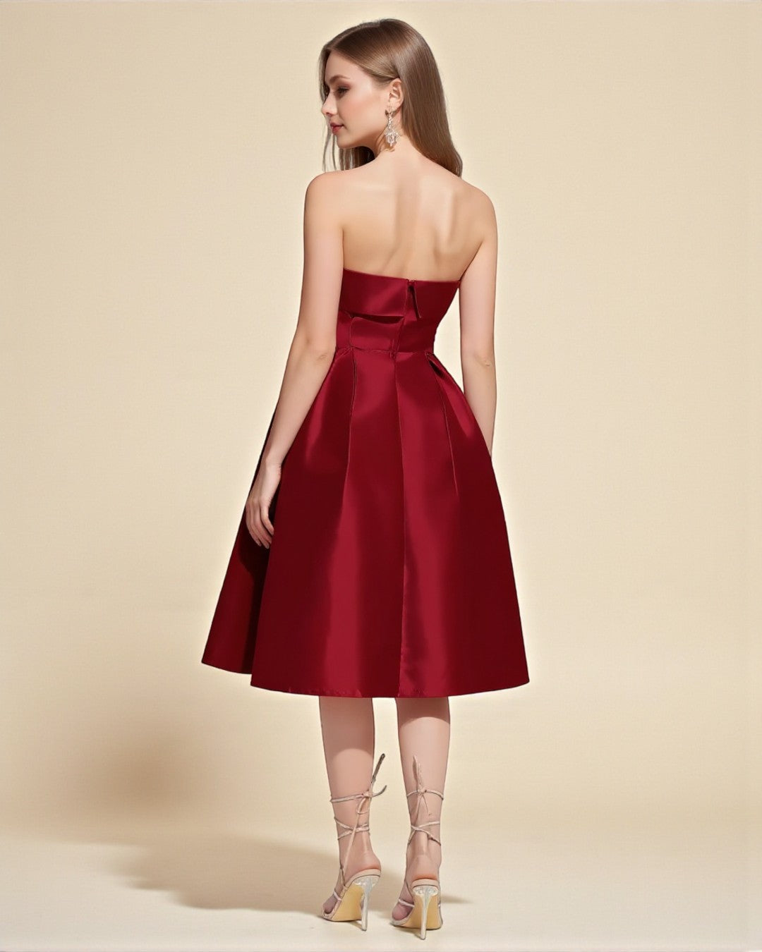 Strapless Midi Dress - Burgundy - XS Strapless Midi Dress - Burgundy - XS
