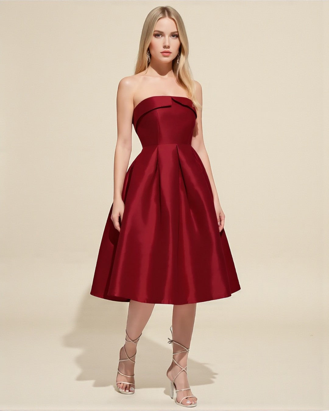 Strapless Midi Dress - Burgundy