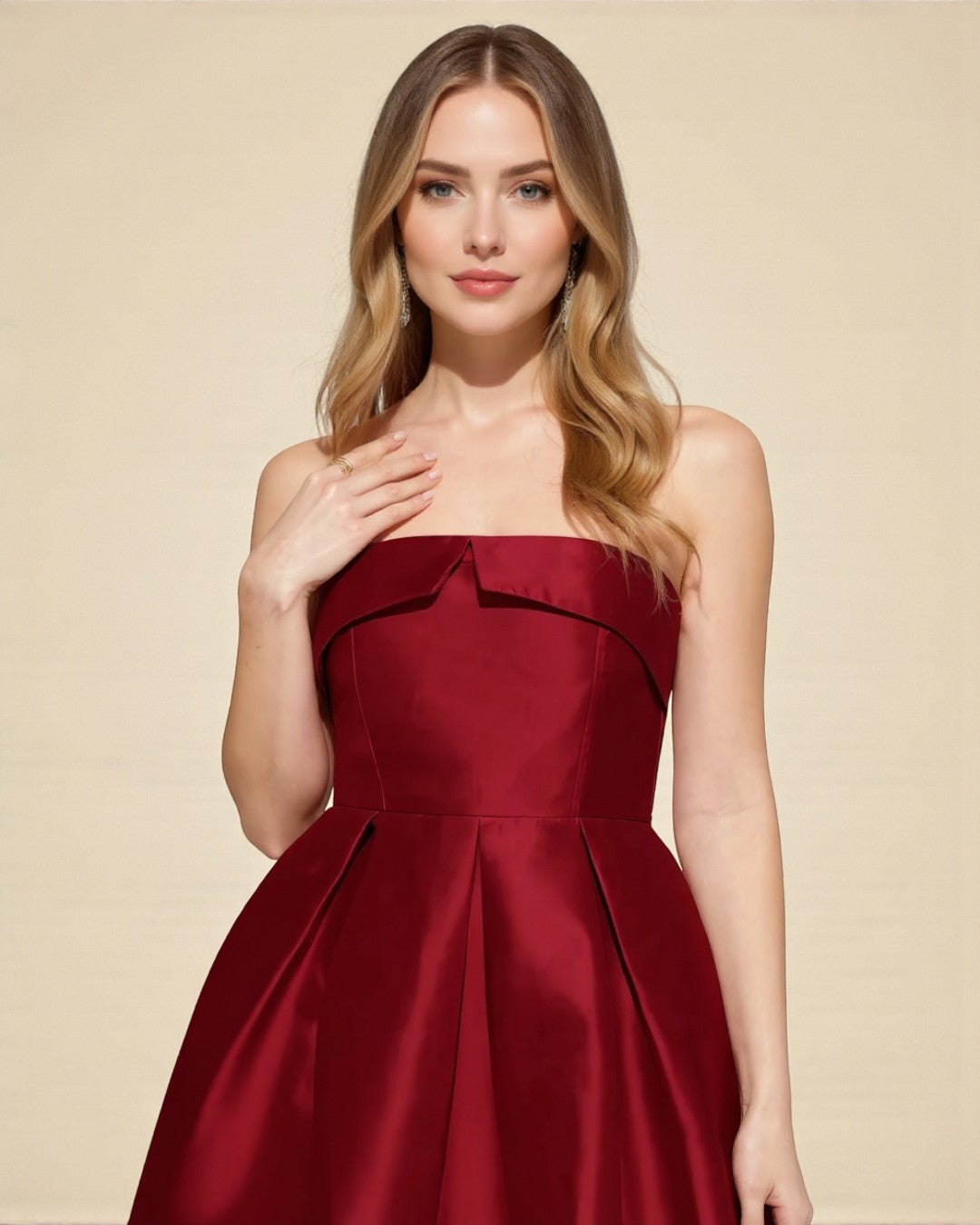 Burgundy Strapless Midi Dress - Engagement Dress, Bridesmaid Dress Burgundy Strapless Midi Dress - Engagement Dress, Bridesmaid Dress