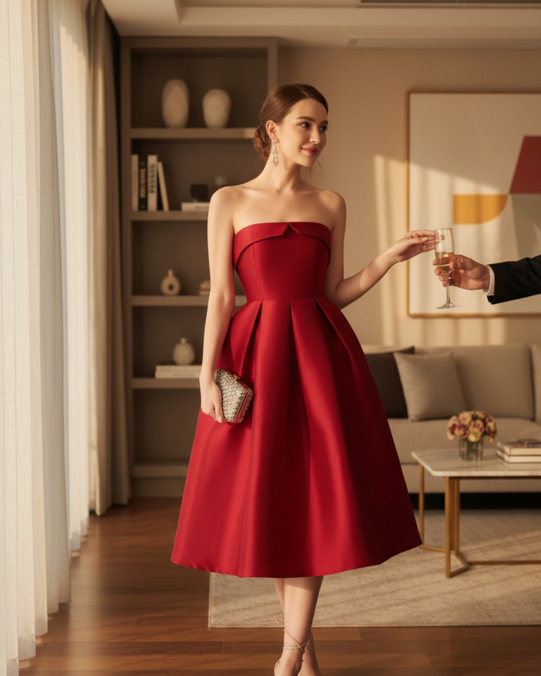 Strapless Midi Dress - Burgundy