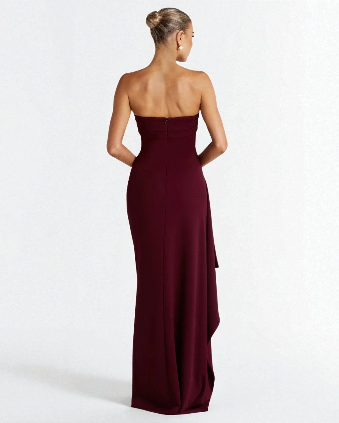 Strapless Neckline Maxi Dress, mother of bride burgundy dress, burgundy dress​, burgundy color dress​, burgundy color bridesmaid dresses, burgundy dresses​, burgundy dress canada, burgundy maxi dress​