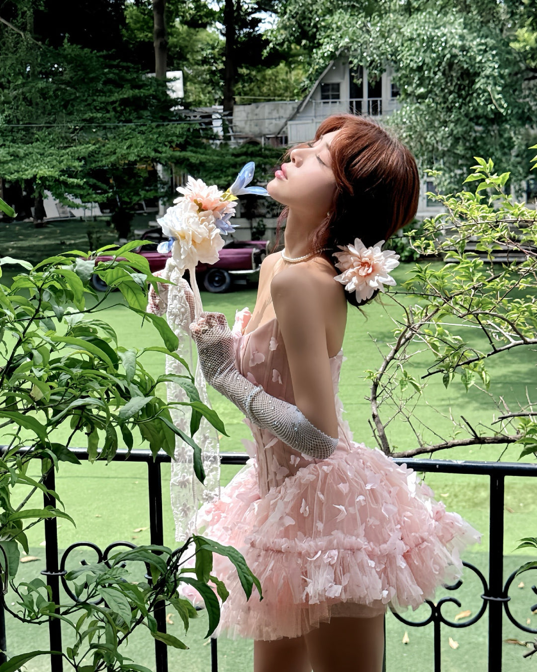 Swan Midi Dress in Blush with 3D Butterfly Appliqués, LANE CÌ vietnam