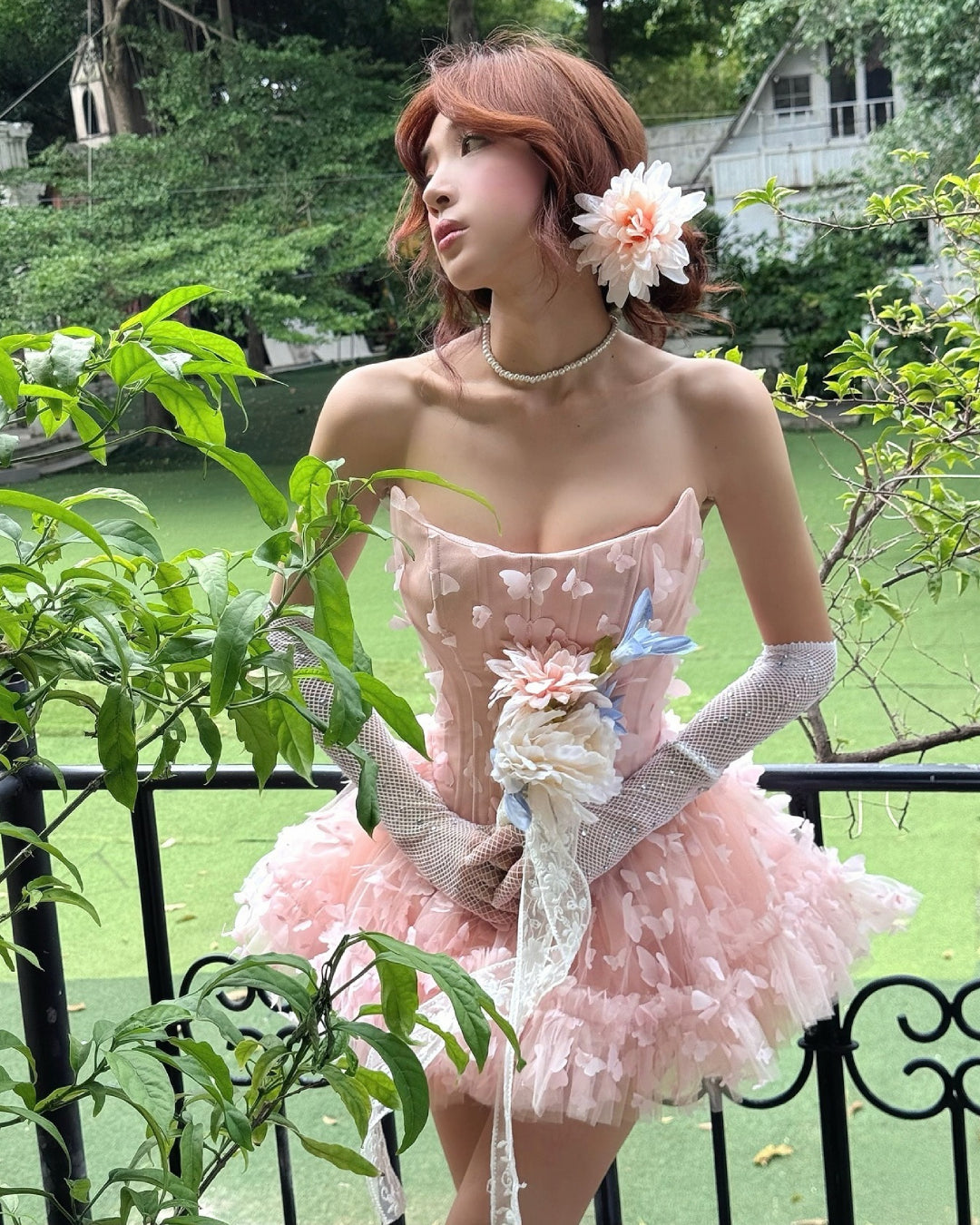 Swan Midi Dress in Blush with 3D Butterfly Appliqués, LANE CÌ dress