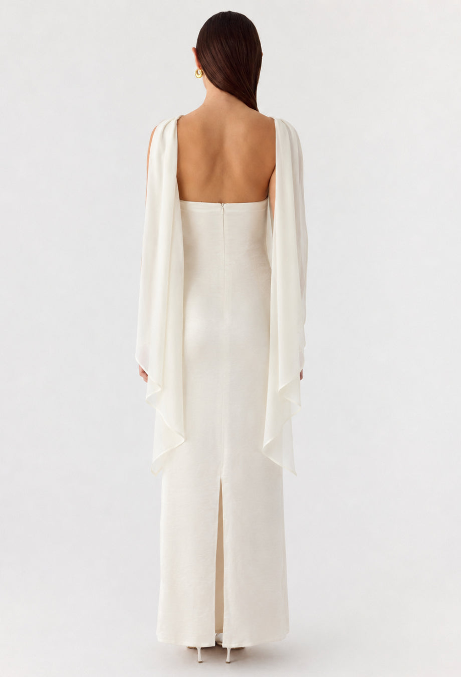 Taylor White Strapless Sequin Maxi Dress with Neck Scarf, white sequin maxi dress, sequin white maxi dress​