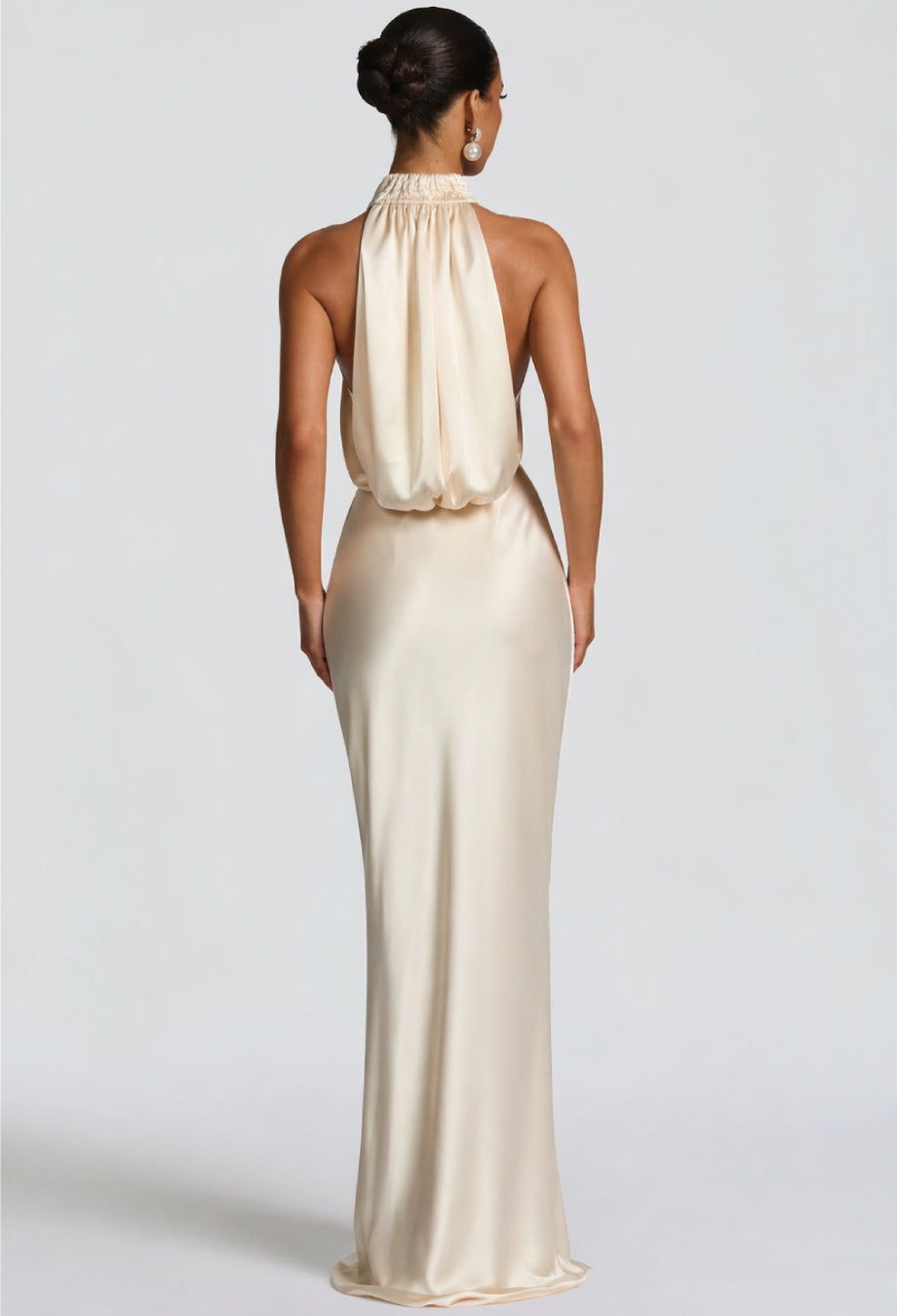 Thalassa Ivory Halter Neck Maxi Dress, meshki bridal dress