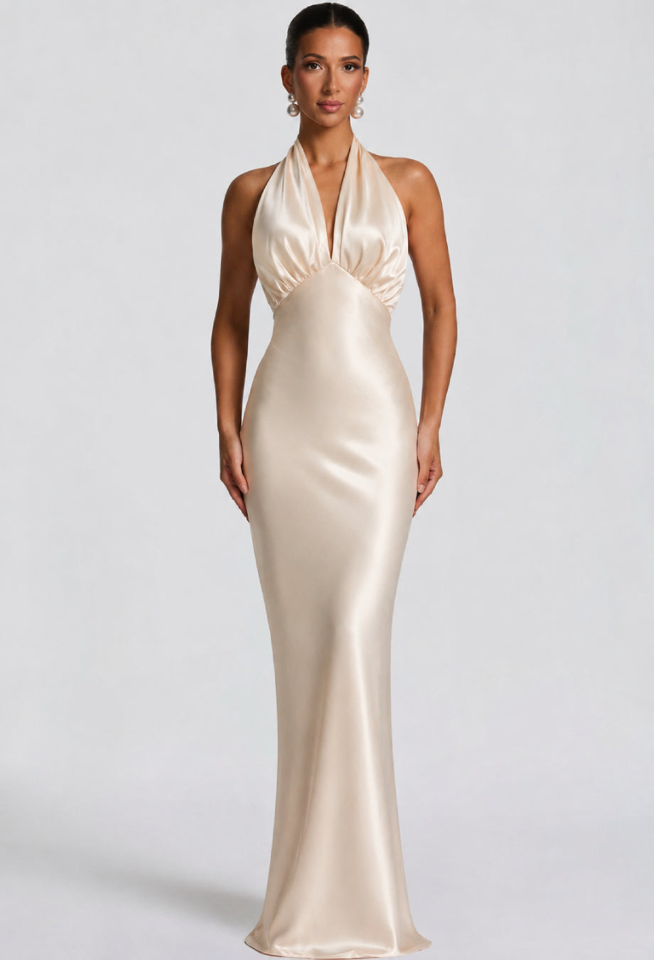 Thalassa Ivory Halter Neck Maxi Dress, meshki wedding dress