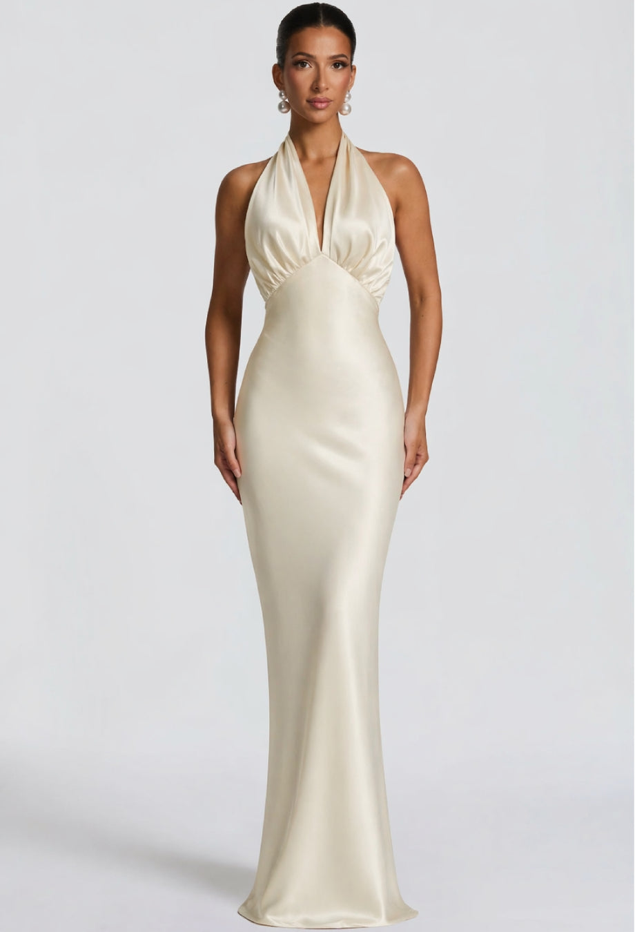 Thalassa Ivory Halter Neck Maxi Dress, meshki wedding dress