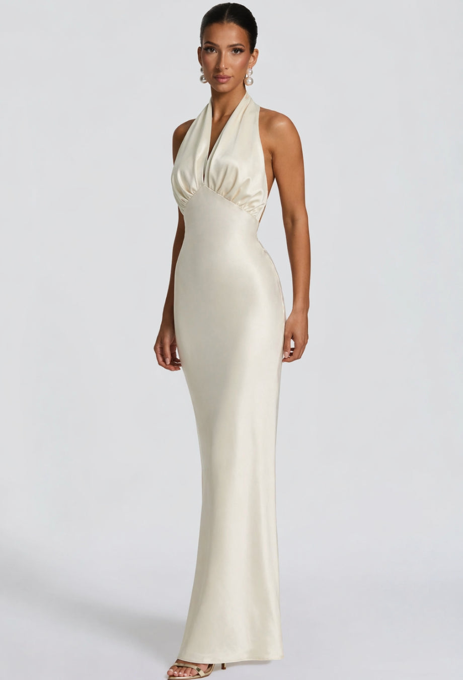 Thalassa Ivory Halter Neck Maxi Dress, meshki wedding, reception dress for bride