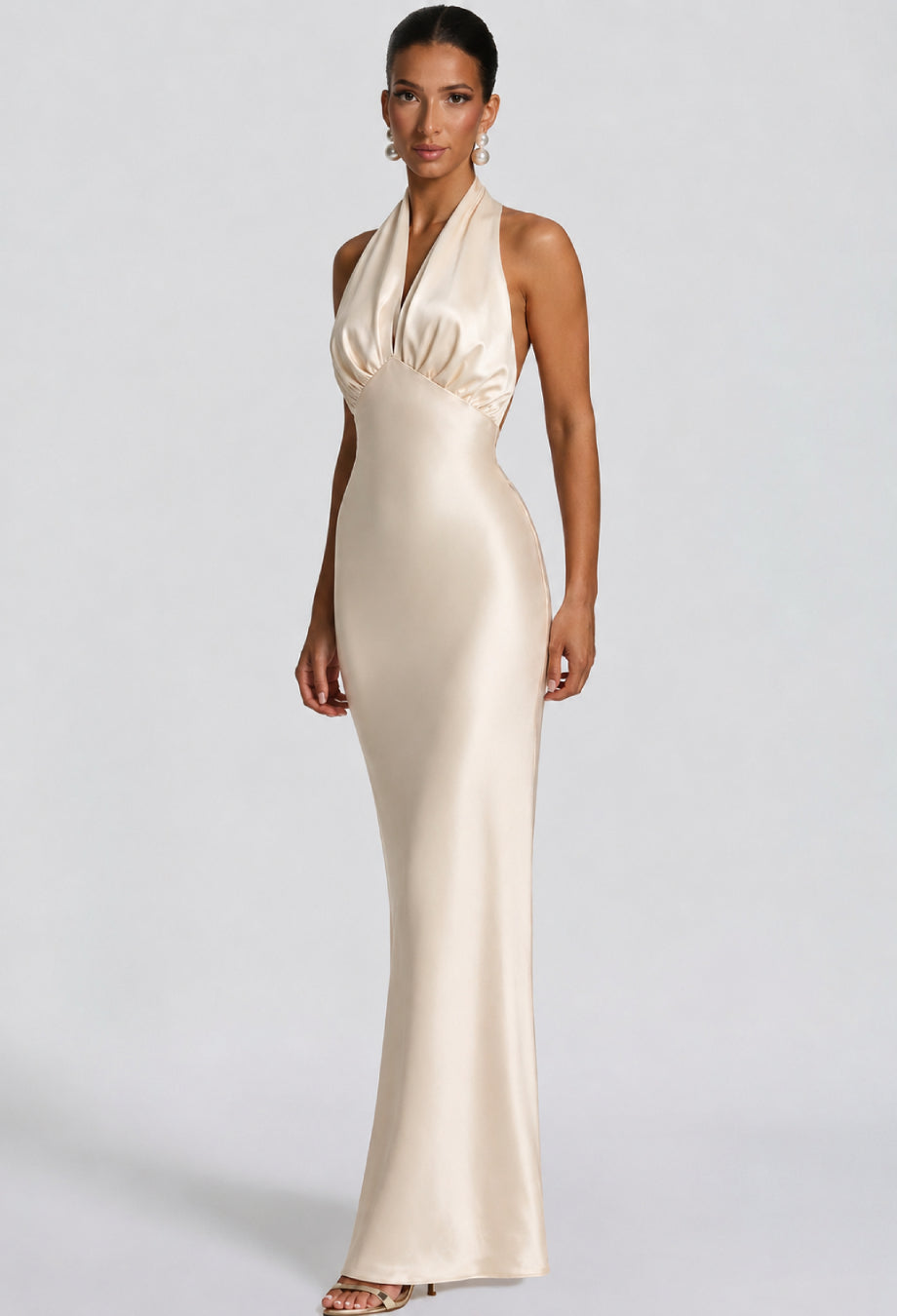 Thalassa Ivory Halter Neck Maxi Dress, meshki wedding, reception dress for bride