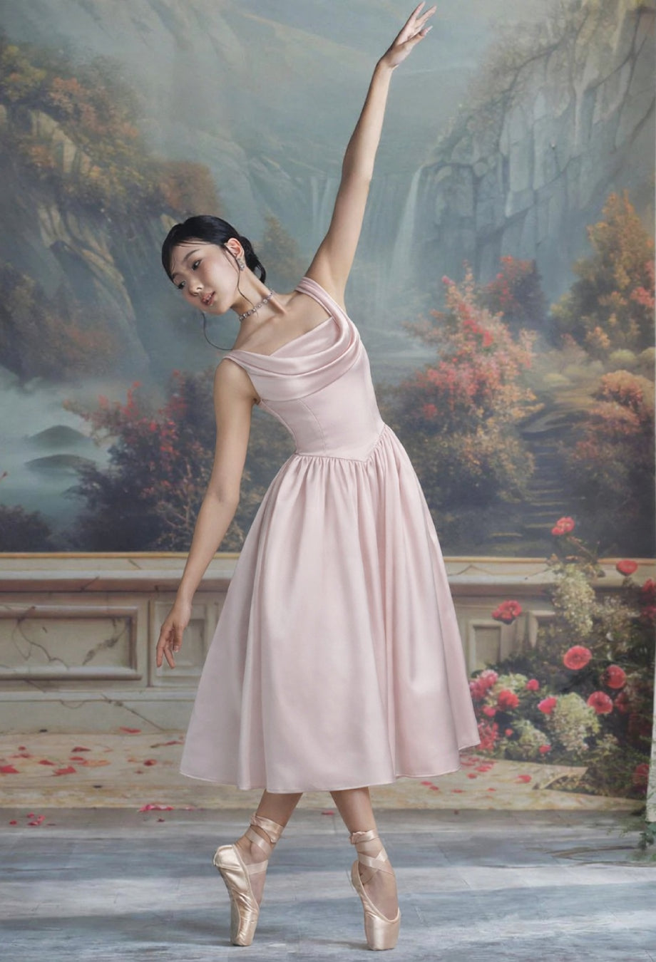 Tiffany Soft Pink Midi Dress, pink formal dress, meshki pink dress, ballet pink dress