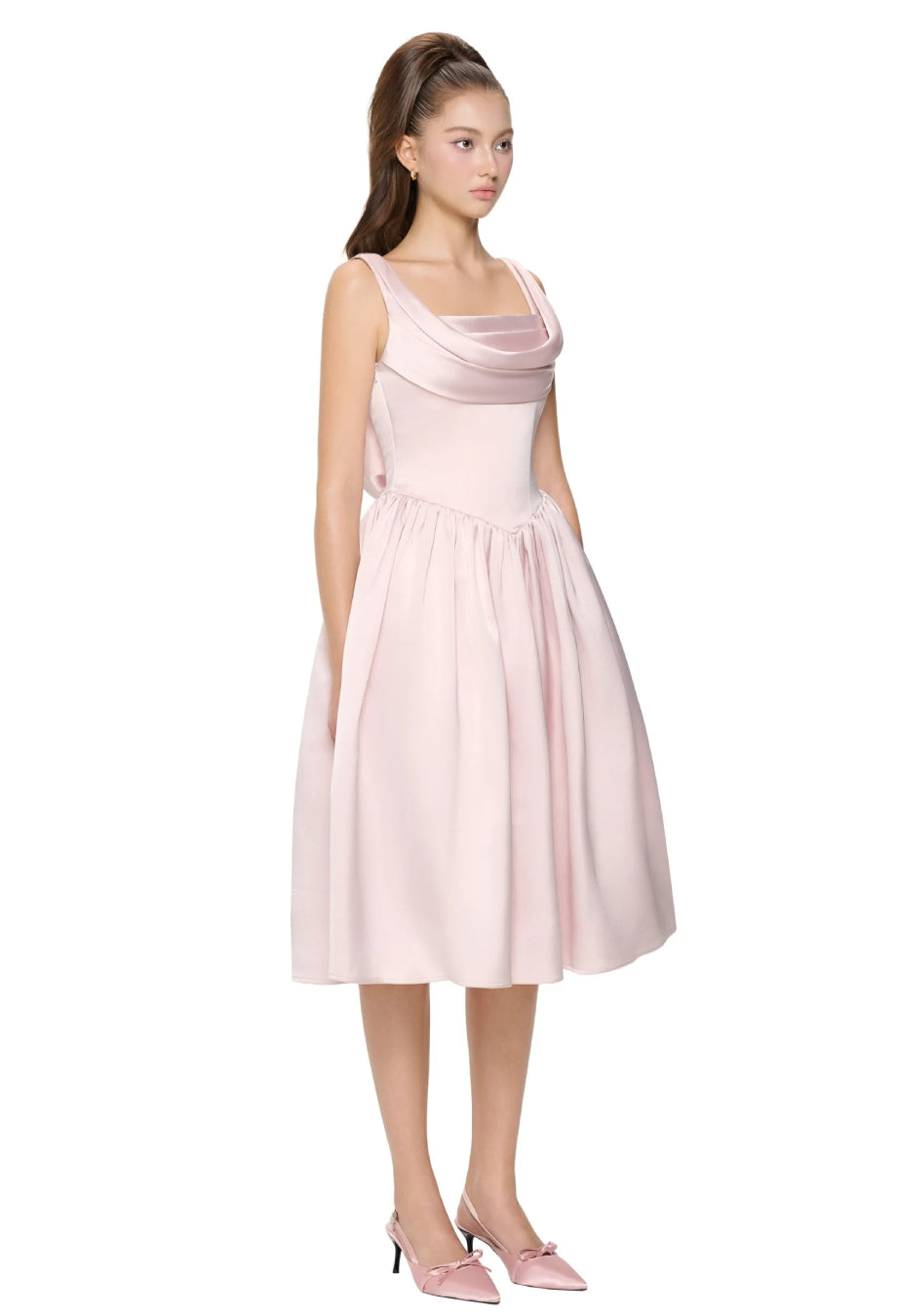 Tiffany Soft Pink Midi Dress, formal pink dress, elegant pink dress