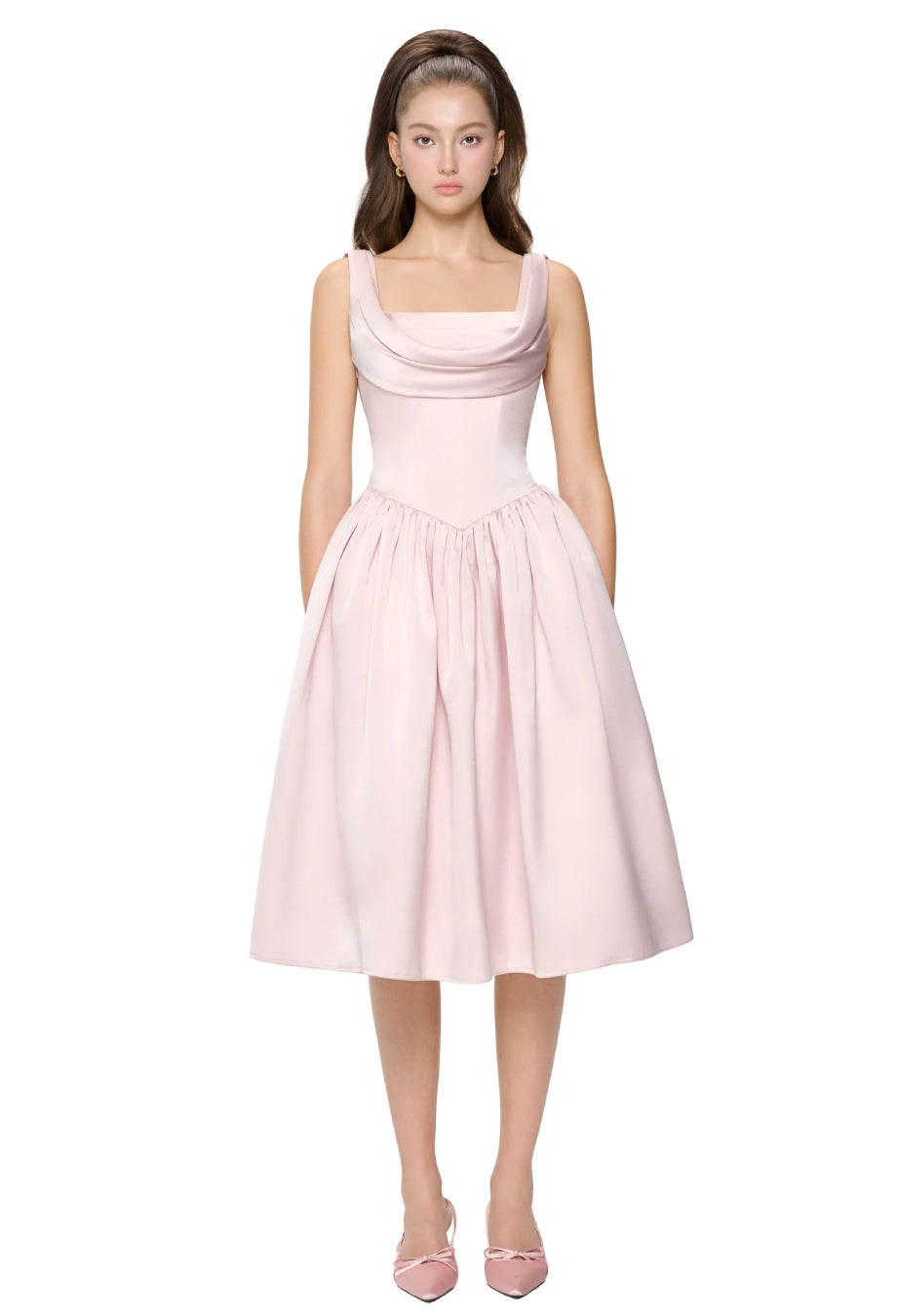 Tiffany Soft Pink Midi Dress, formal pink dress, elegant pink dress