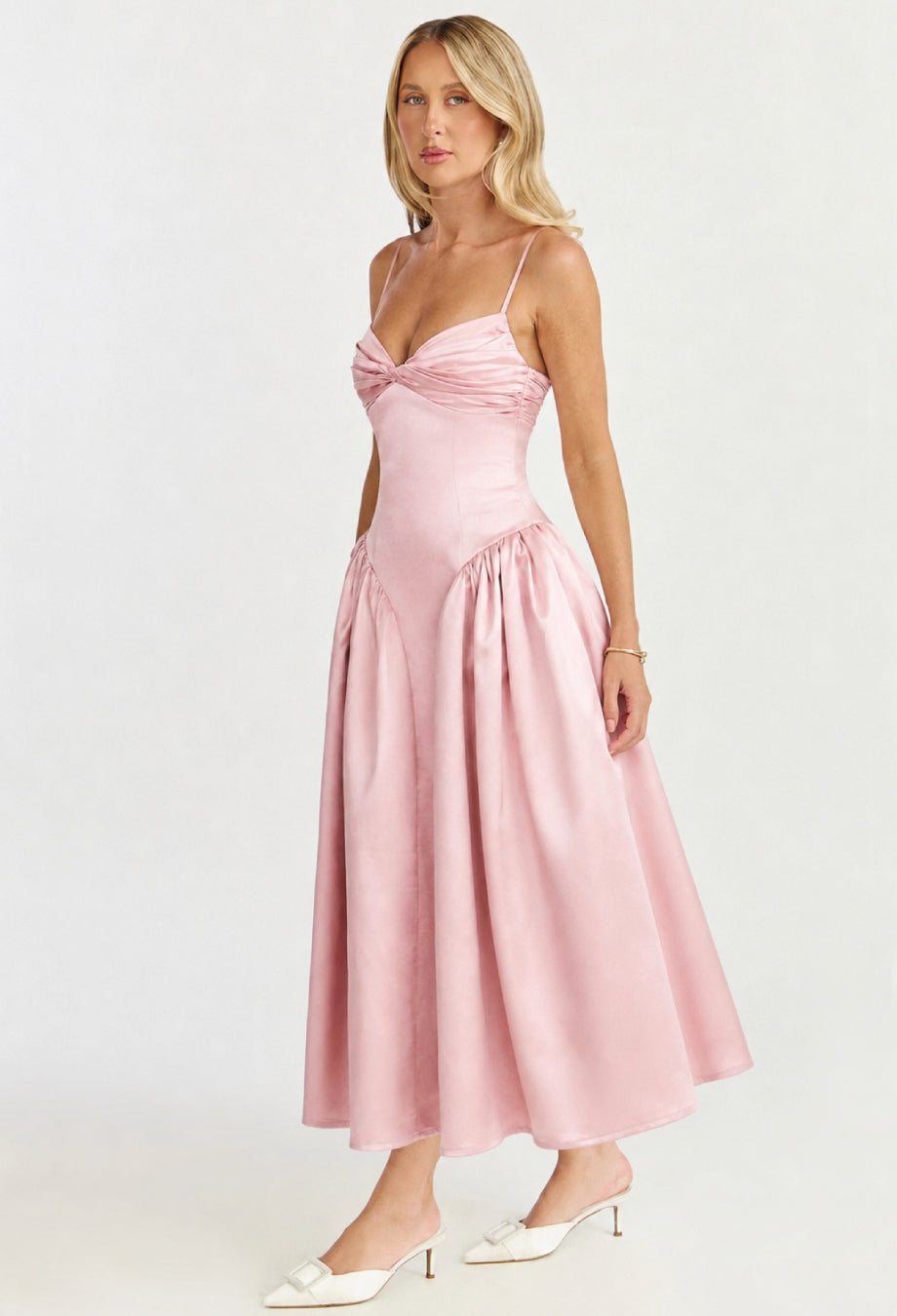 Tullia Dusty Rose Satin Midi Dress​, satin formal midi dress