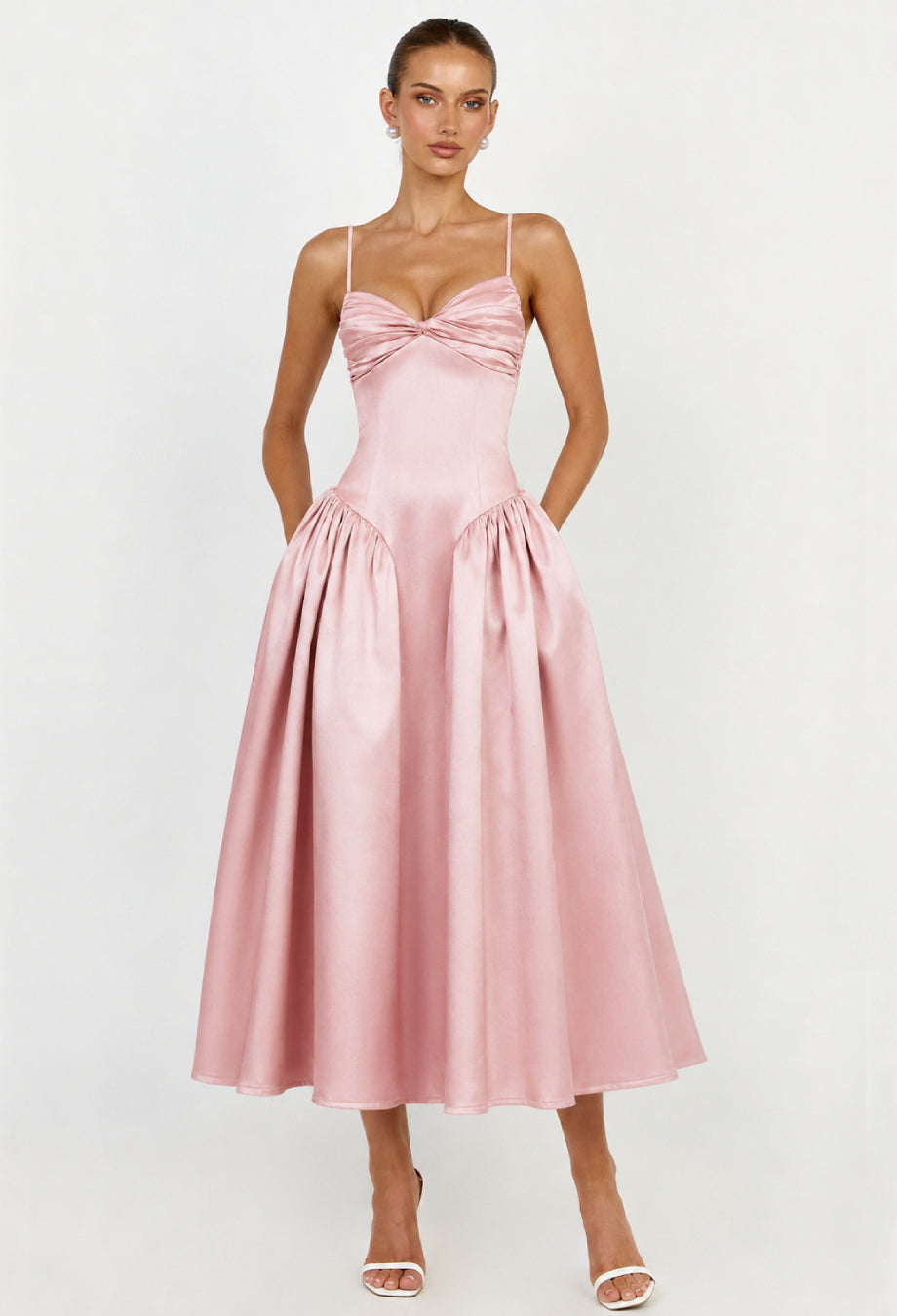 Tullia Dusty Rose Satin Midi Dress, dusty rose midi dress​, midi satin dress