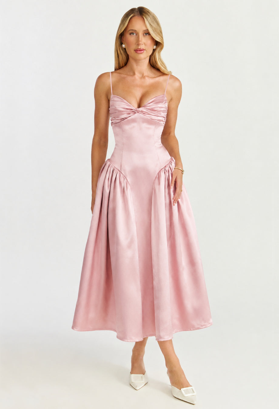 Tullia Dusty Rose Satin Midi Dress, midi satin dress for women​, satin formal midi dress