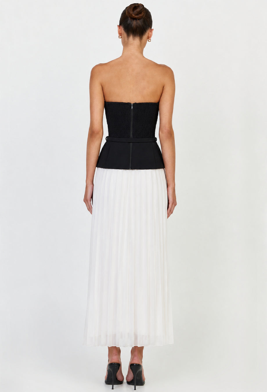 Black Top & White Pleated Midi Skirt Set, two piece summer set, crop top and skirt set