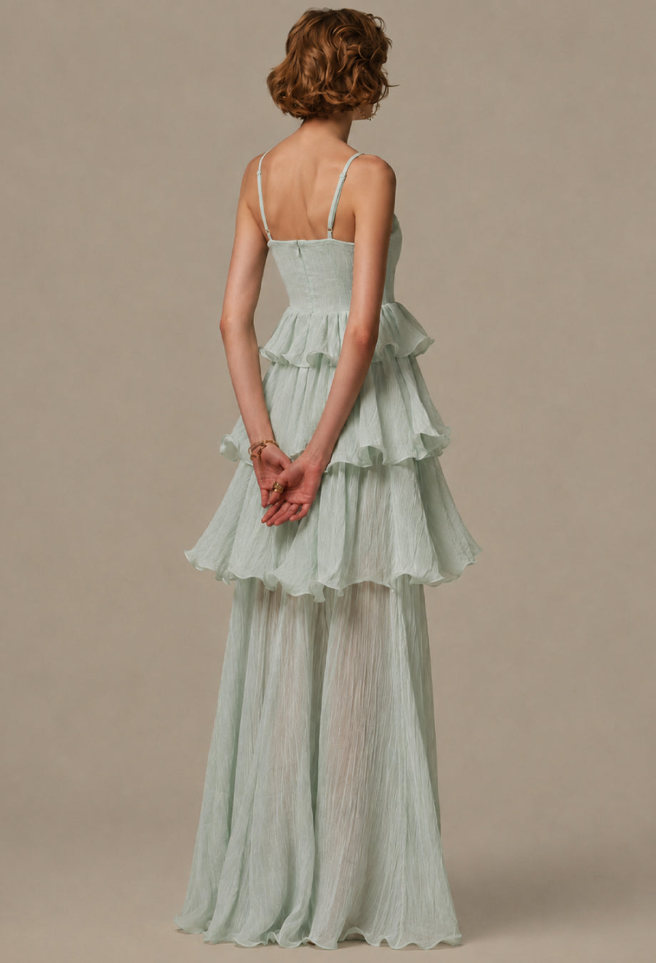 Veronique Mint Tiered Ruffle Maxi Dress, light green maxi dress, green wedding guest dress