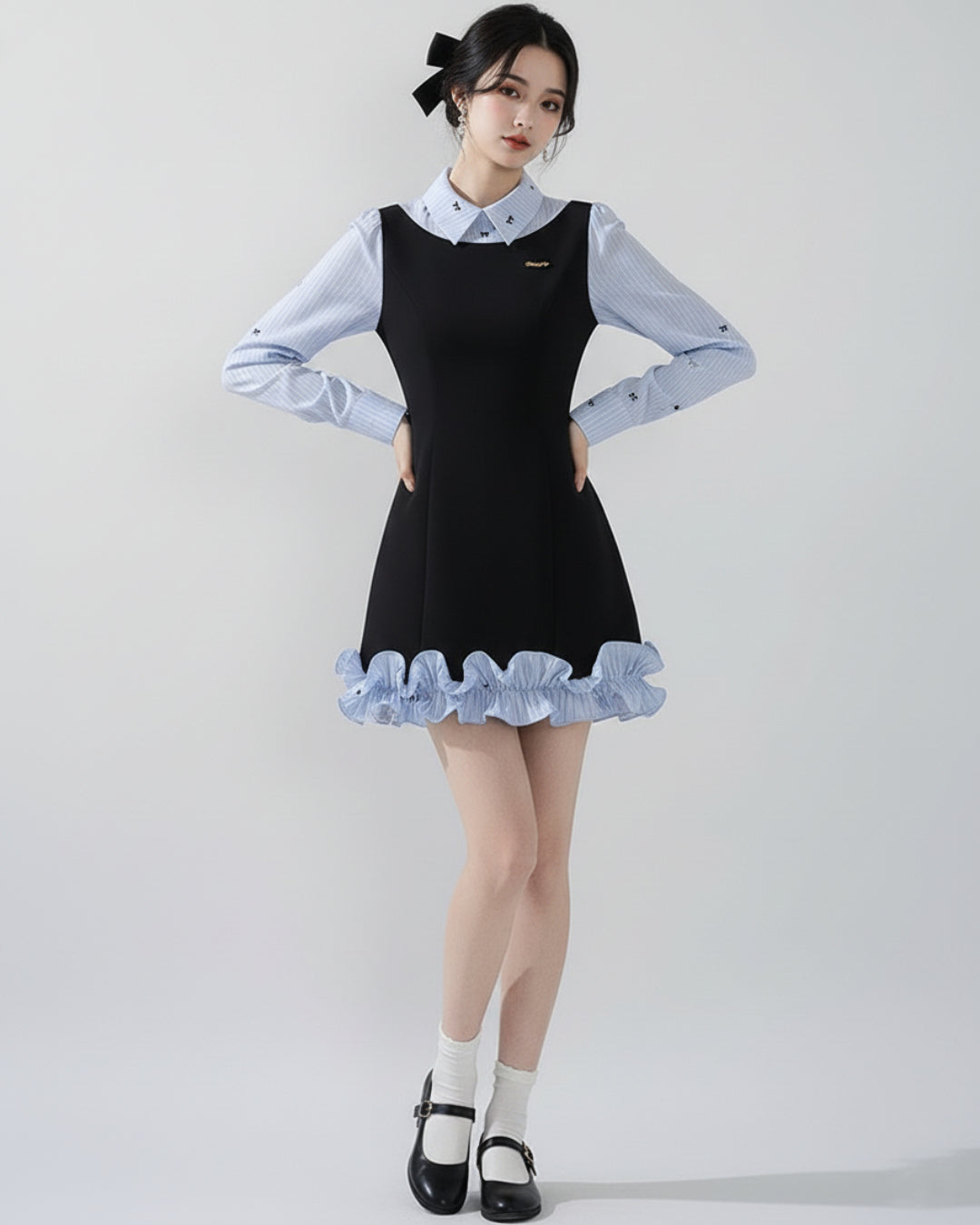 Vivien Mini Dress in Midnight Blue - Long Sleeve Cute Dress for Teens S Vivien Mini Dress in Midnight Blue - Long Sleeve Cute Dress for Teens S
