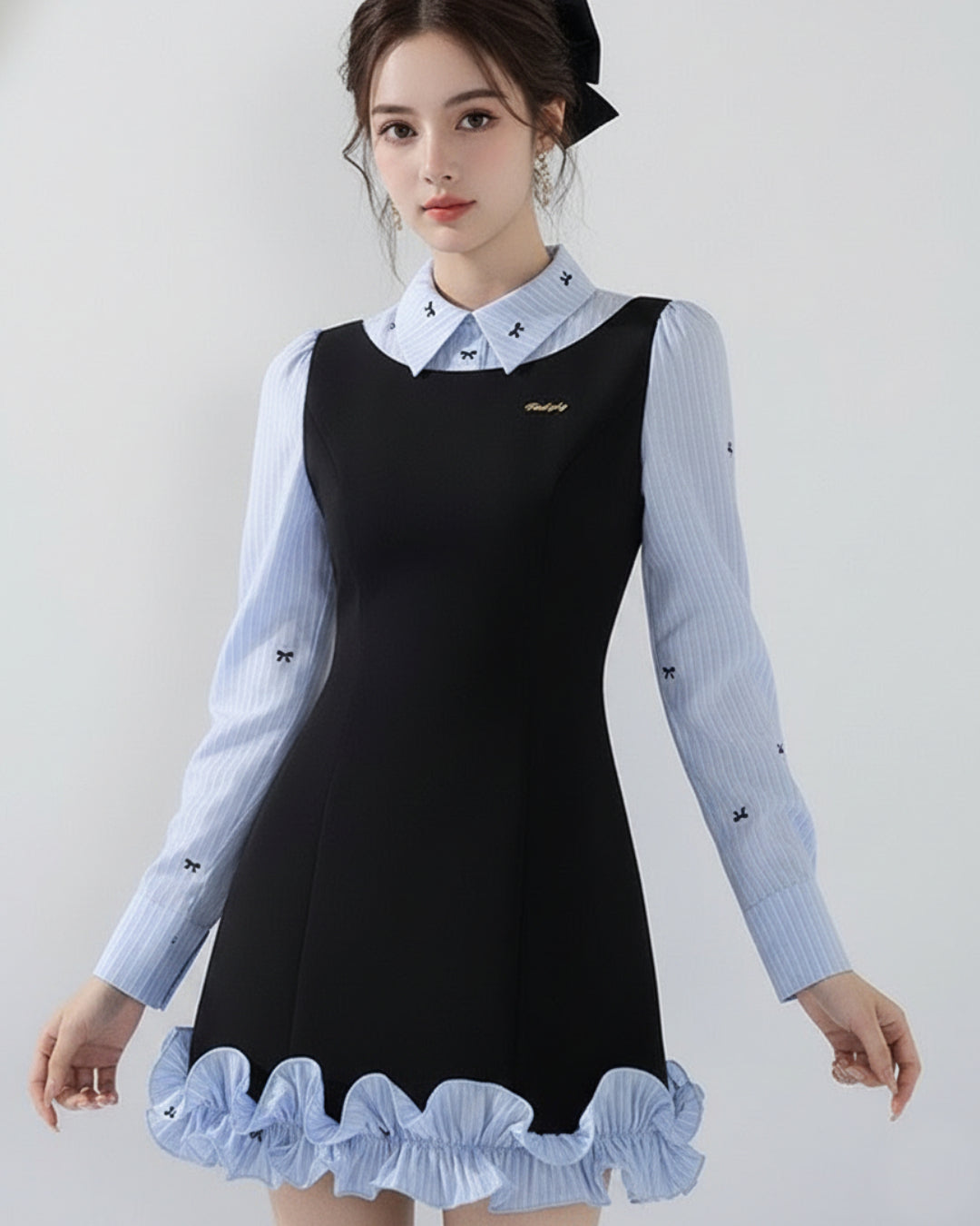 Vivien Mini Dress in Midnight Blue - Long Sleeve Cute Dress for Teens S Vivien Mini Dress in Midnight Blue - Long Sleeve Cute Dress for Teens S
