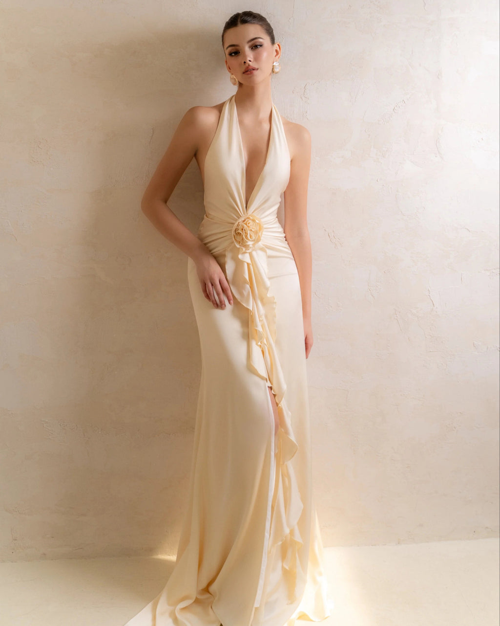 Vixen Maxi Dress in Ivory, long satin dress​