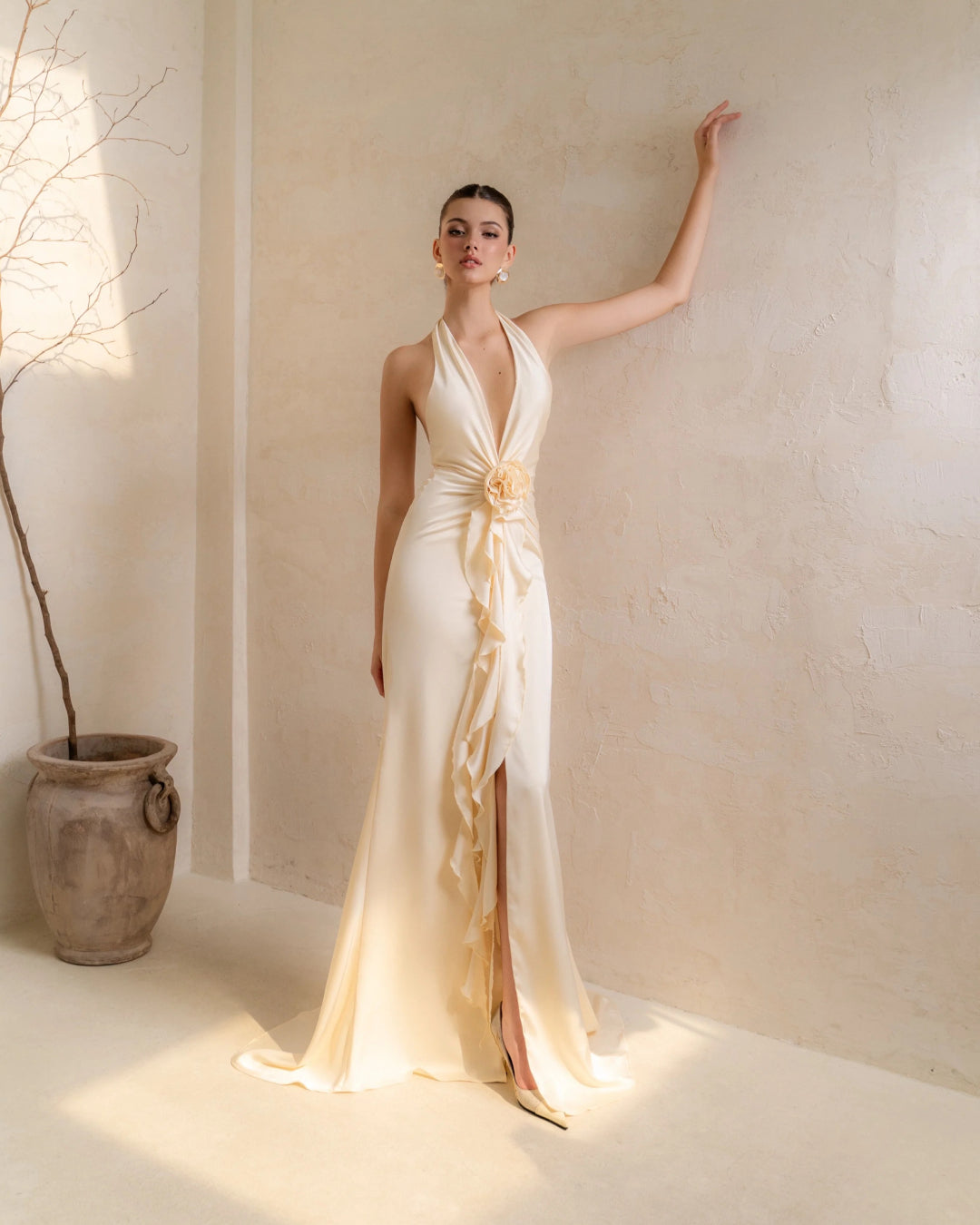 Vixen Maxi Dress in Ivory, Satin Luxury Evening Gown, white satin dress​, satin wedding dress, aritzia satin dress, bridesmaid dress