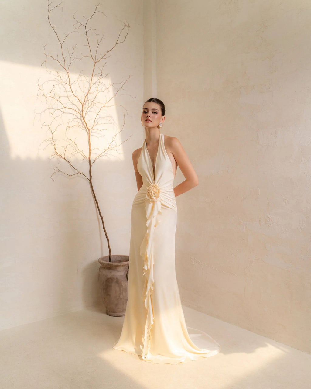 Vixen Maxi Dress in Ivory, Satin Luxury Evening Gown, white satin dress​, satin wedding dress, aritzia satin dress