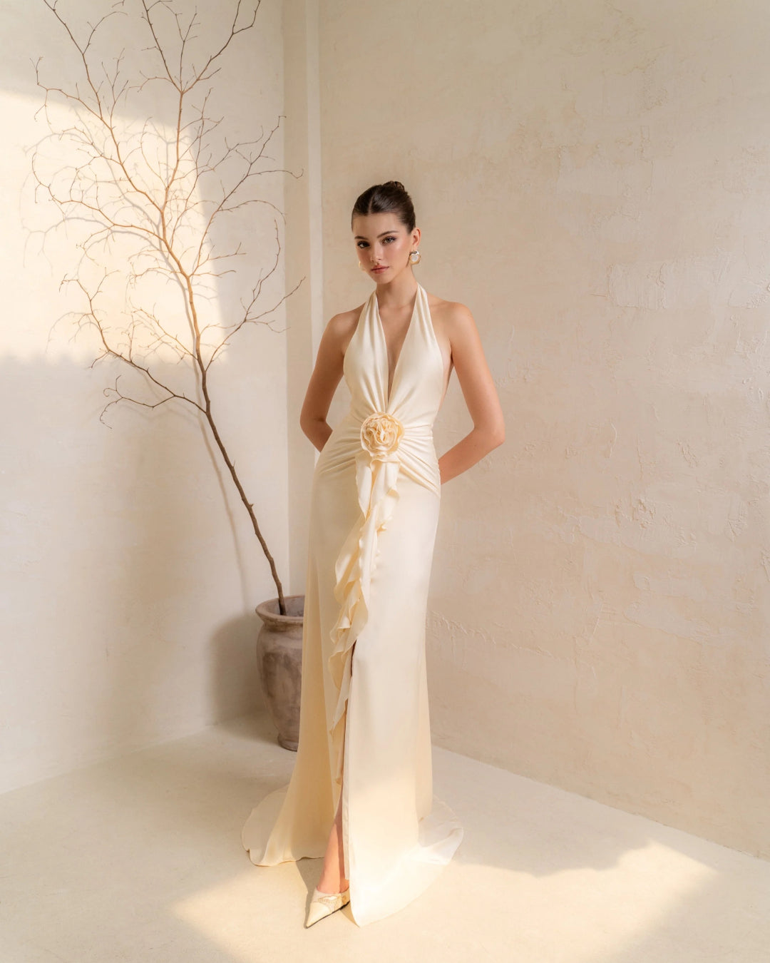Vixen Maxi Dress in Ivory, zara satin dress​, satin bridal dress