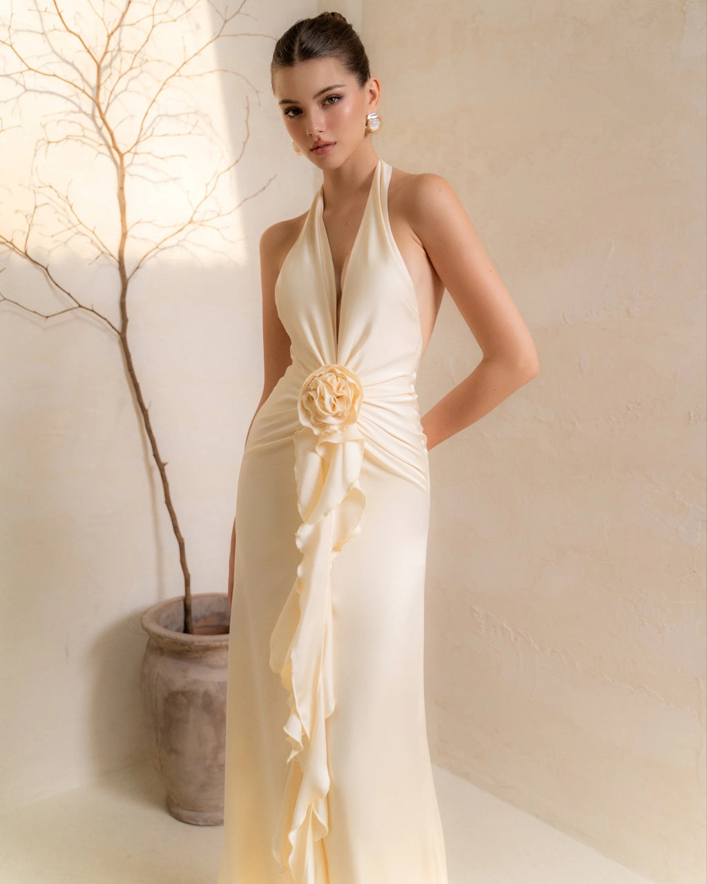 Vixen Maxi Dress in Ivory, zara satin dress​