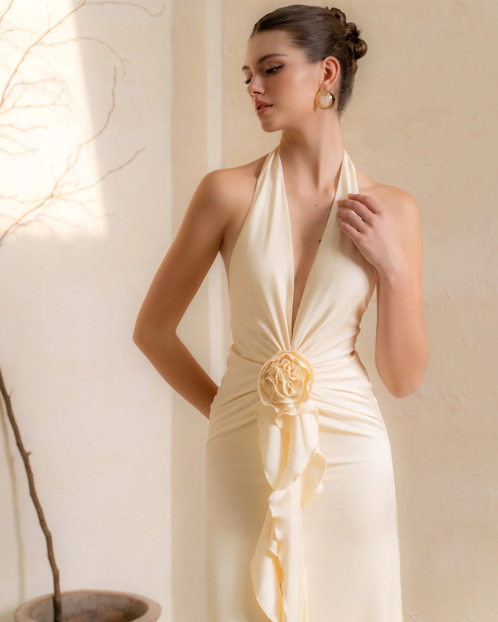 Vixen Maxi Dress in Ivory, zara satin dress​