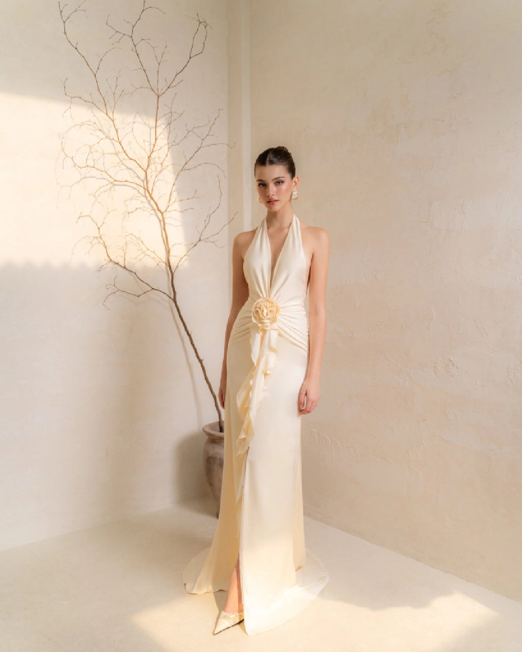 Vixen Maxi Dress in Ivory, long satin dress​, satin dress women's clothing