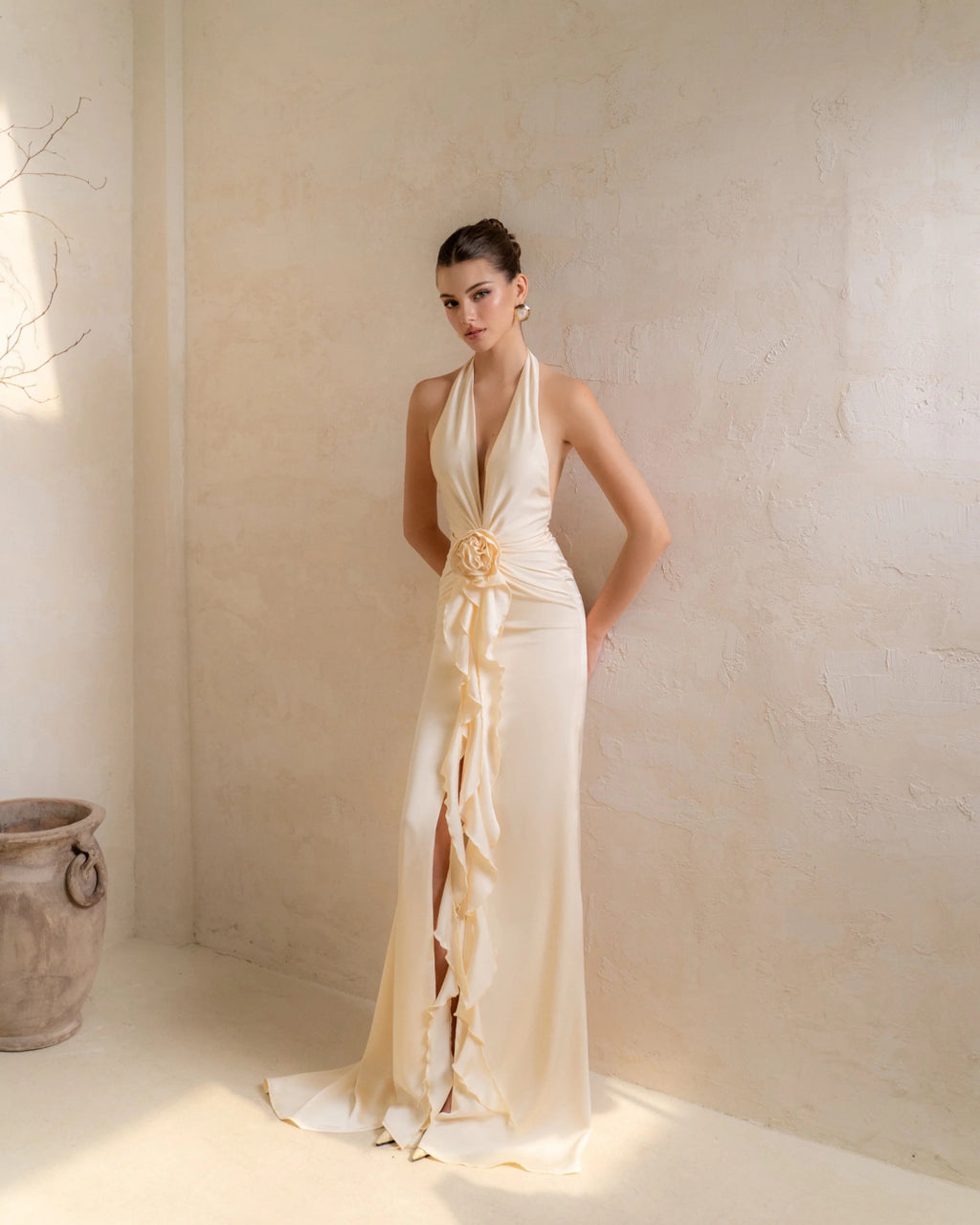 Vixen Maxi Dress in Ivory, long satin dress​
