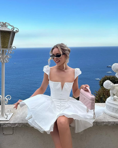 White Fit and Flare Corset Mini Dress - Summer Dress for Women White Fit and Flare Corset Mini Dress - Summer Dress for Women