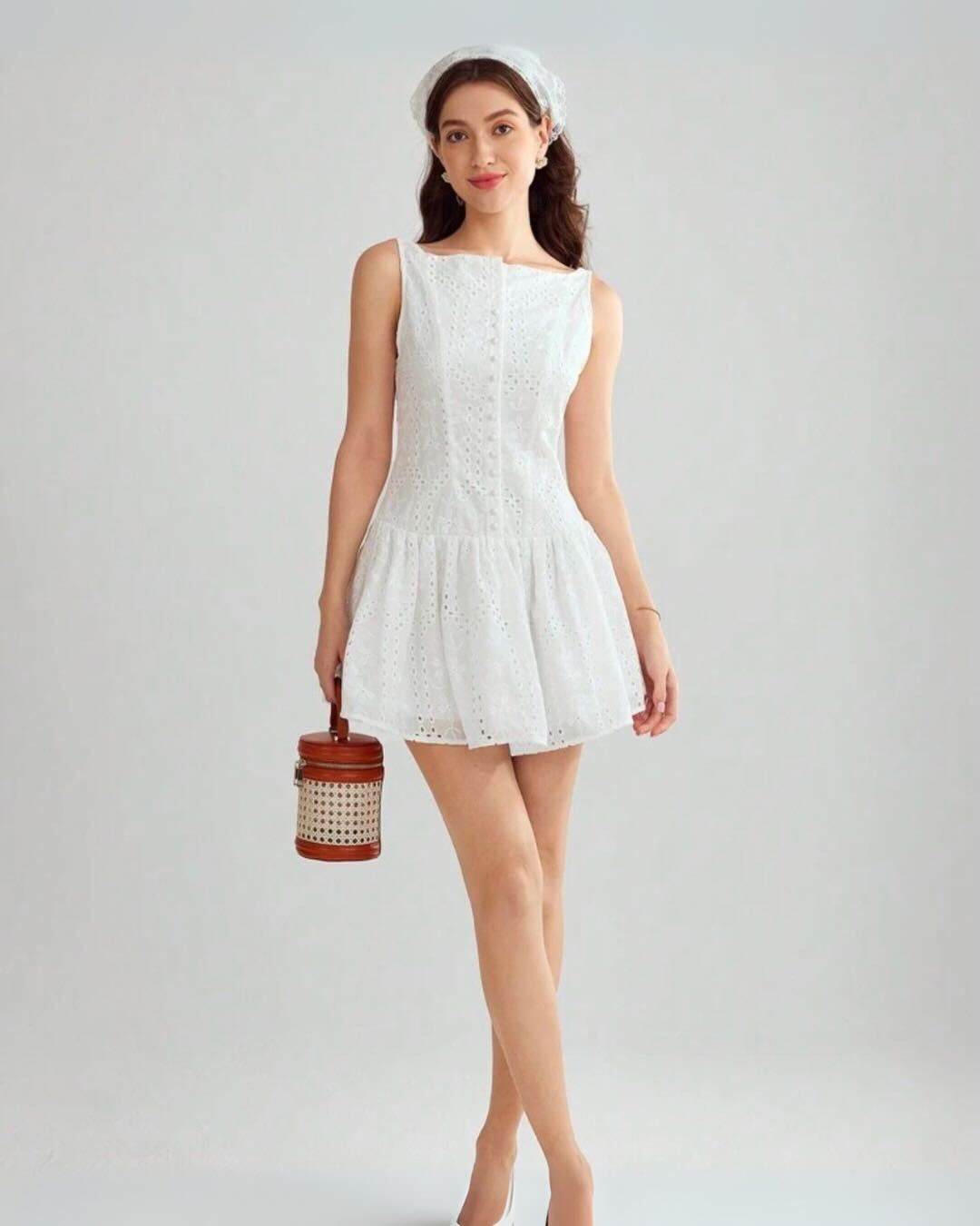 White Floral Embroidered Mini Dress