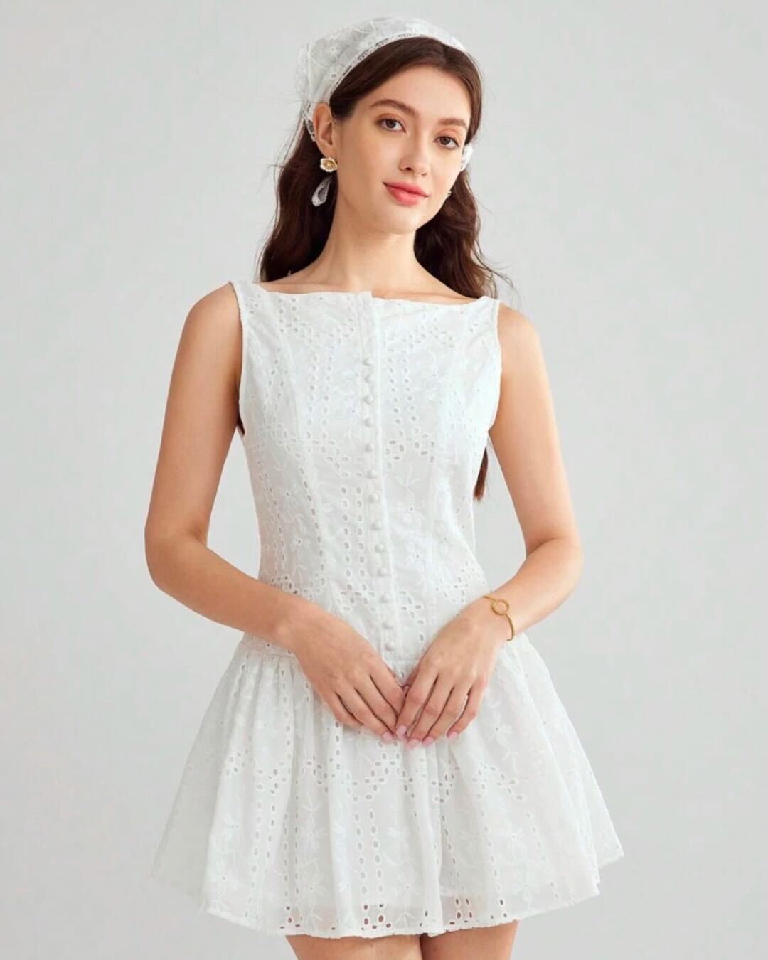 White Floral Embroidered Mini Dress