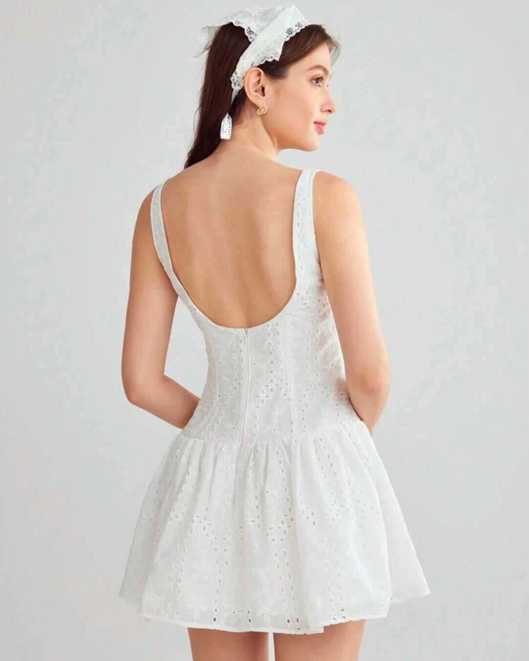 White Floral Embroidered Mini Dress