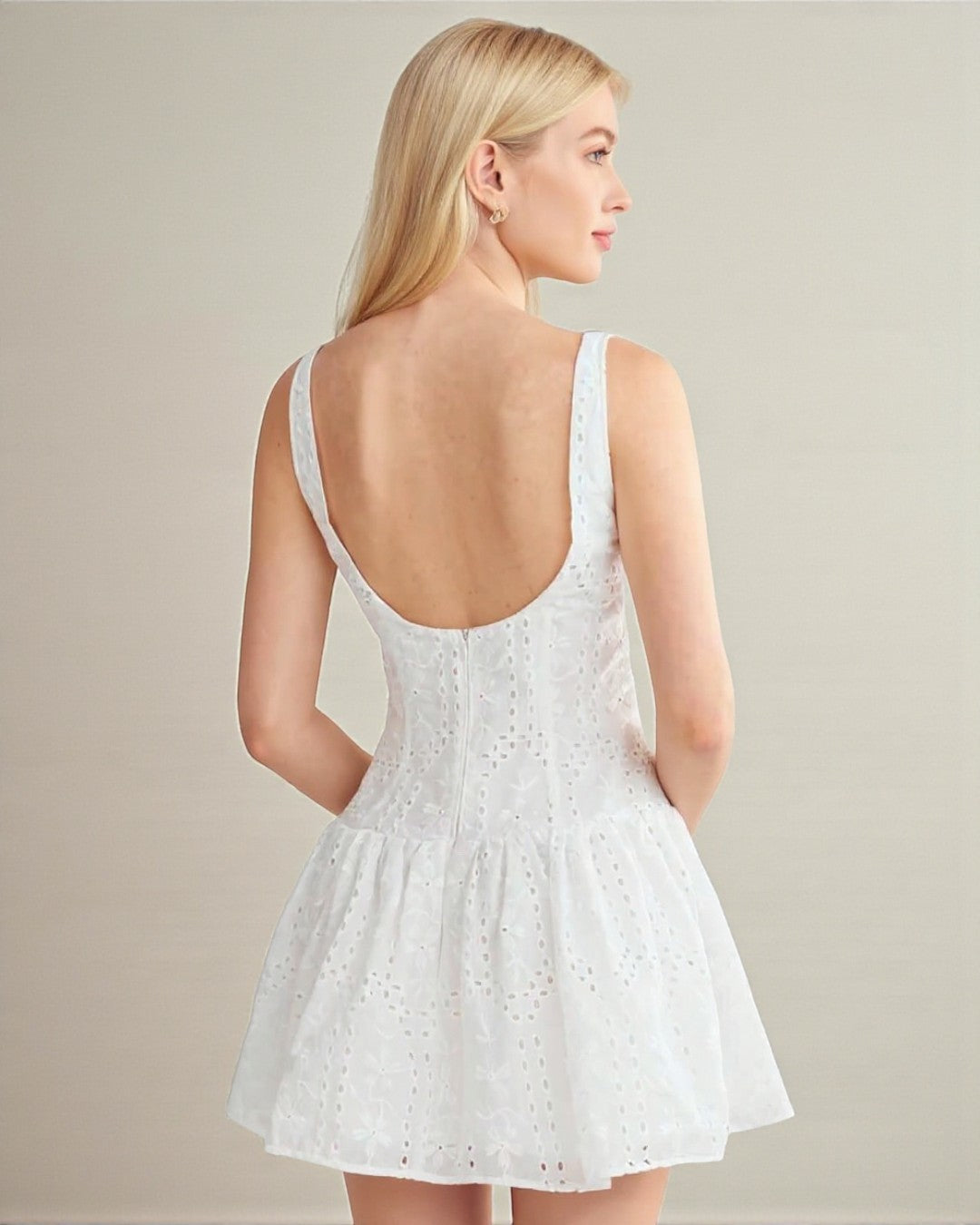 White Floral Embroidered Mini Dress