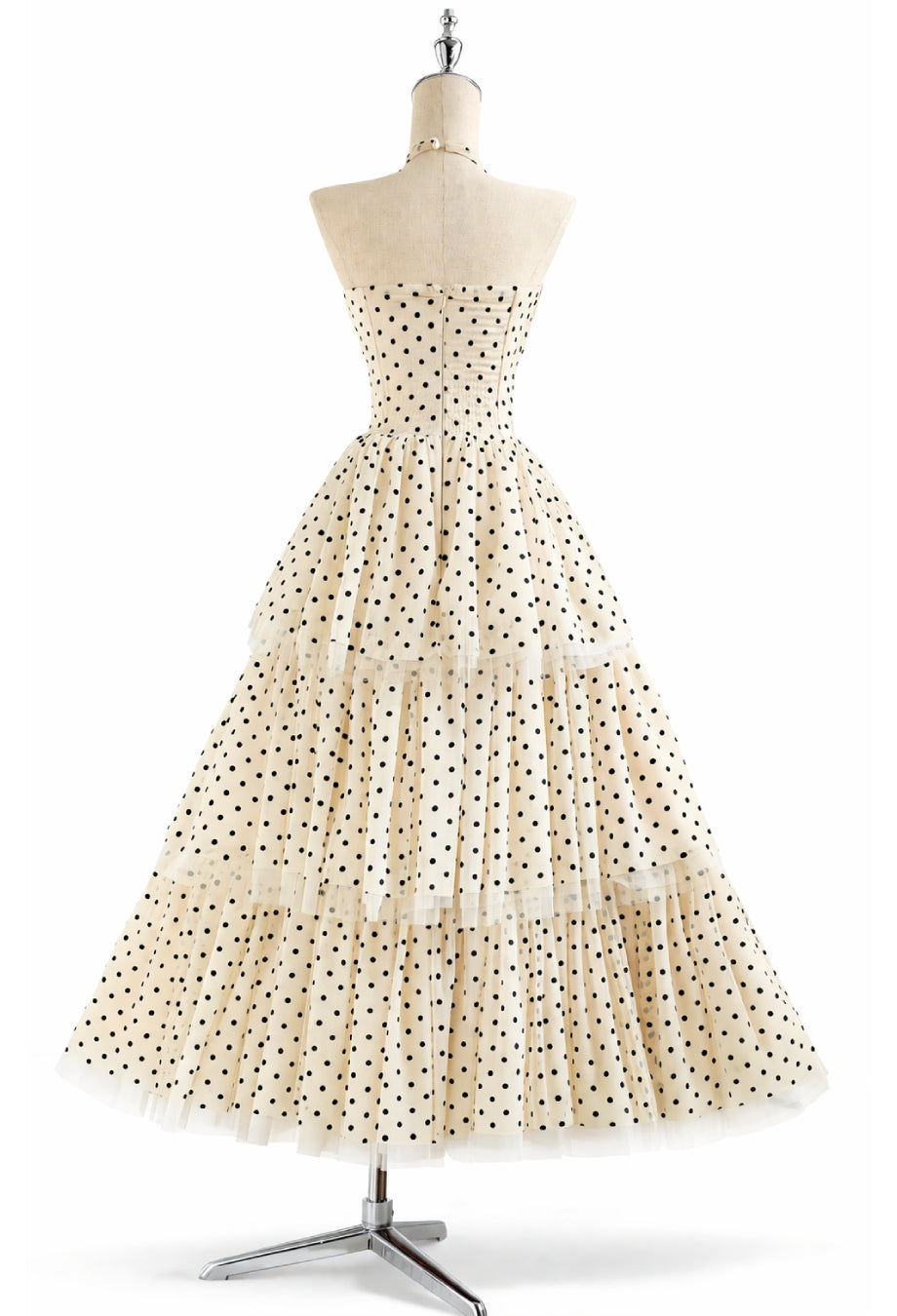 Polka Dot Halter-Neck Dress - Willa Mesh Corset Midi Dress M Polka Dot Halter-Neck Dress - Willa Mesh Corset Midi Dress M