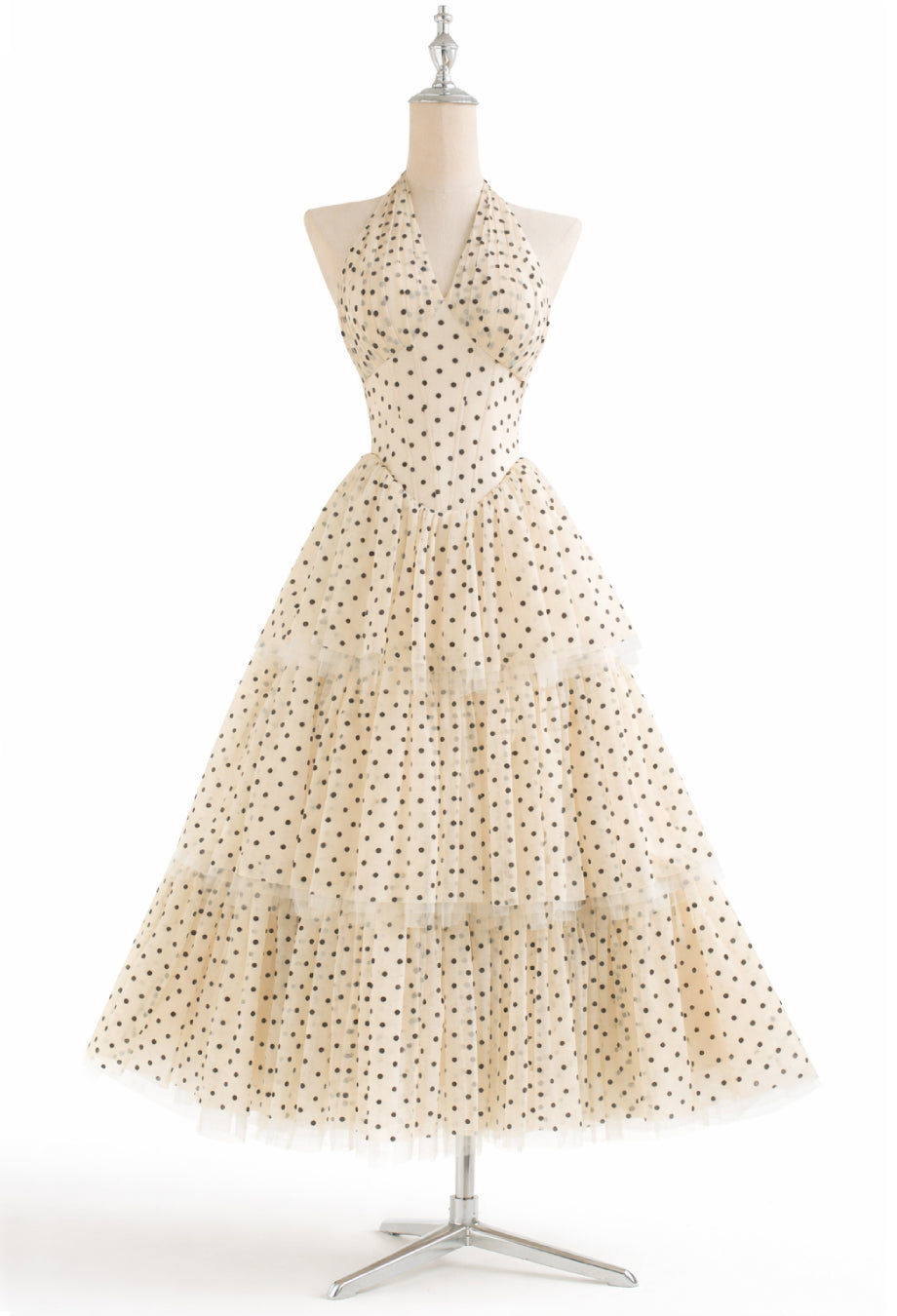 Polka Dot Halter-Neck Dress - Willa Mesh Corset Midi Dress Polka Dot Halter-Neck Dress - Willa Mesh Corset Midi Dress