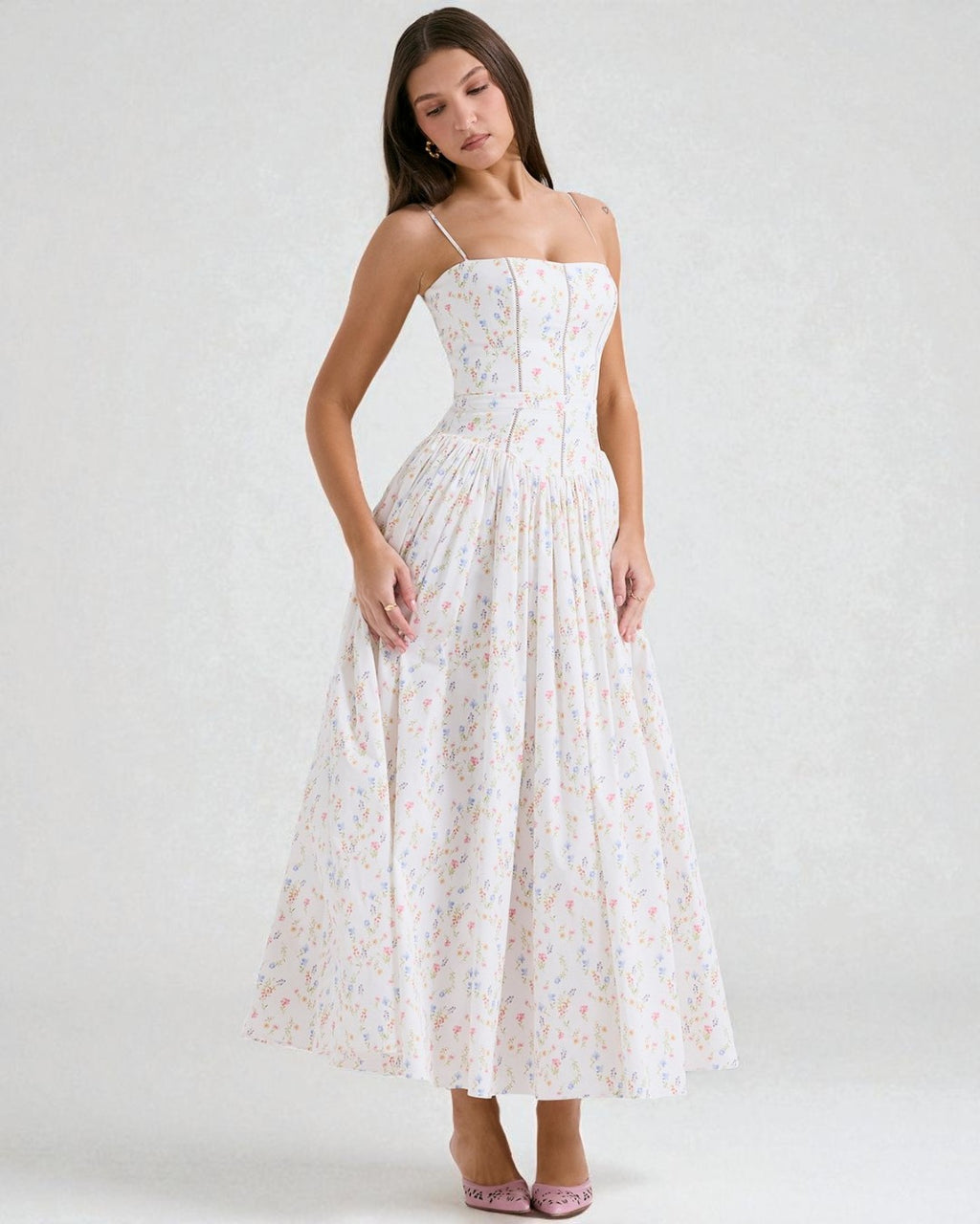 White Floral Midi Dress White / L White Floral Midi Dress White / L