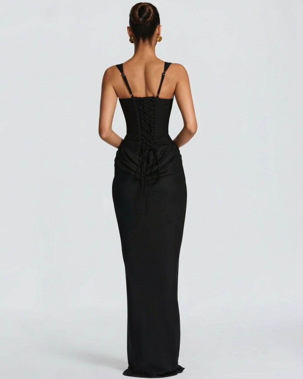 Yeona Maxi Dress in Black, Corset Gown for Women, gown with corset