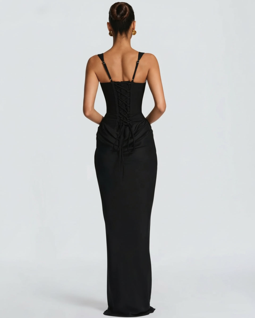 Yeona Maxi Dress in Black, Corset Gown for Women, gown with corset