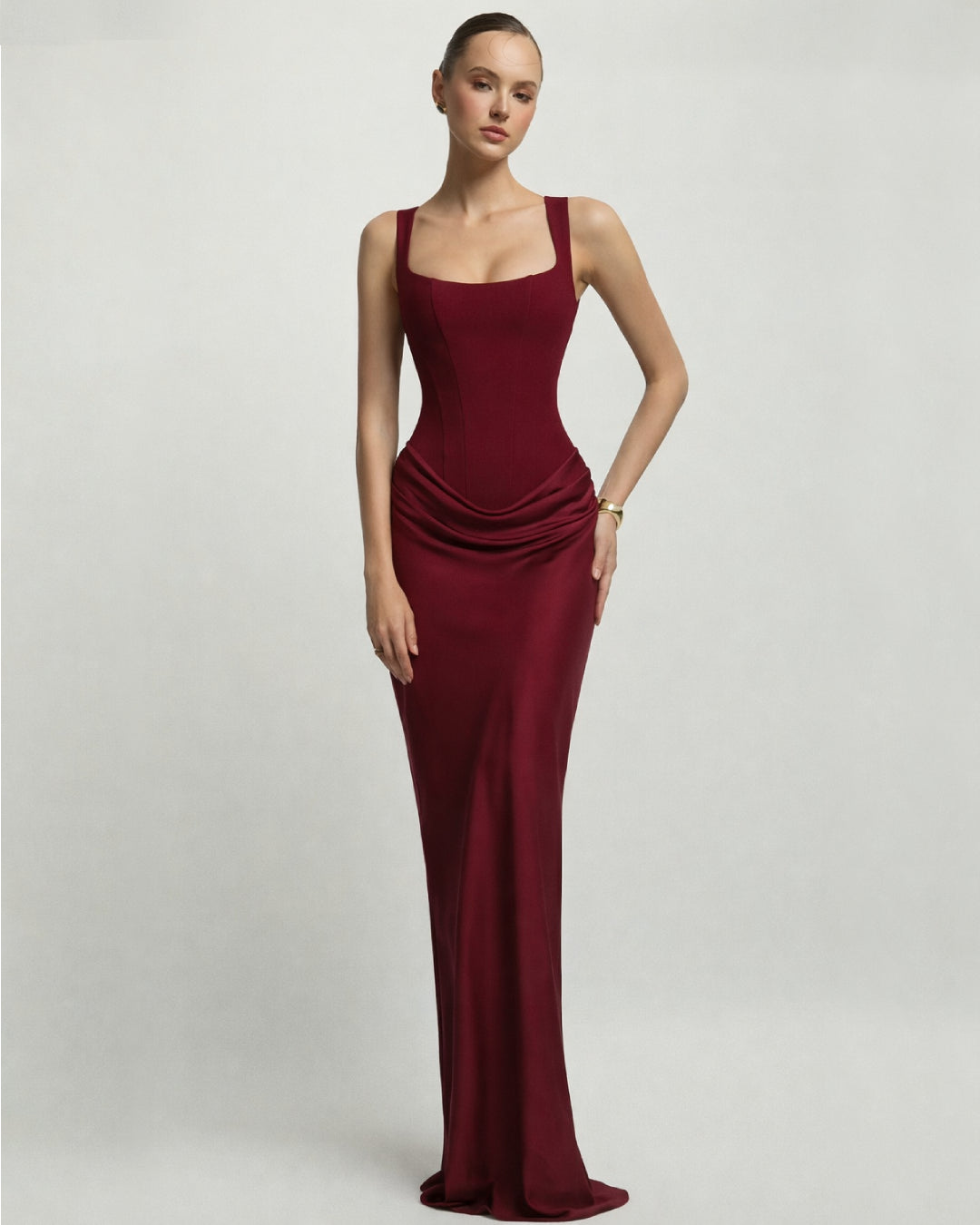 Yeona Maxi Dress in Burgundy, Evening Gown for Women, evening gown toronto, babyboo red dress​