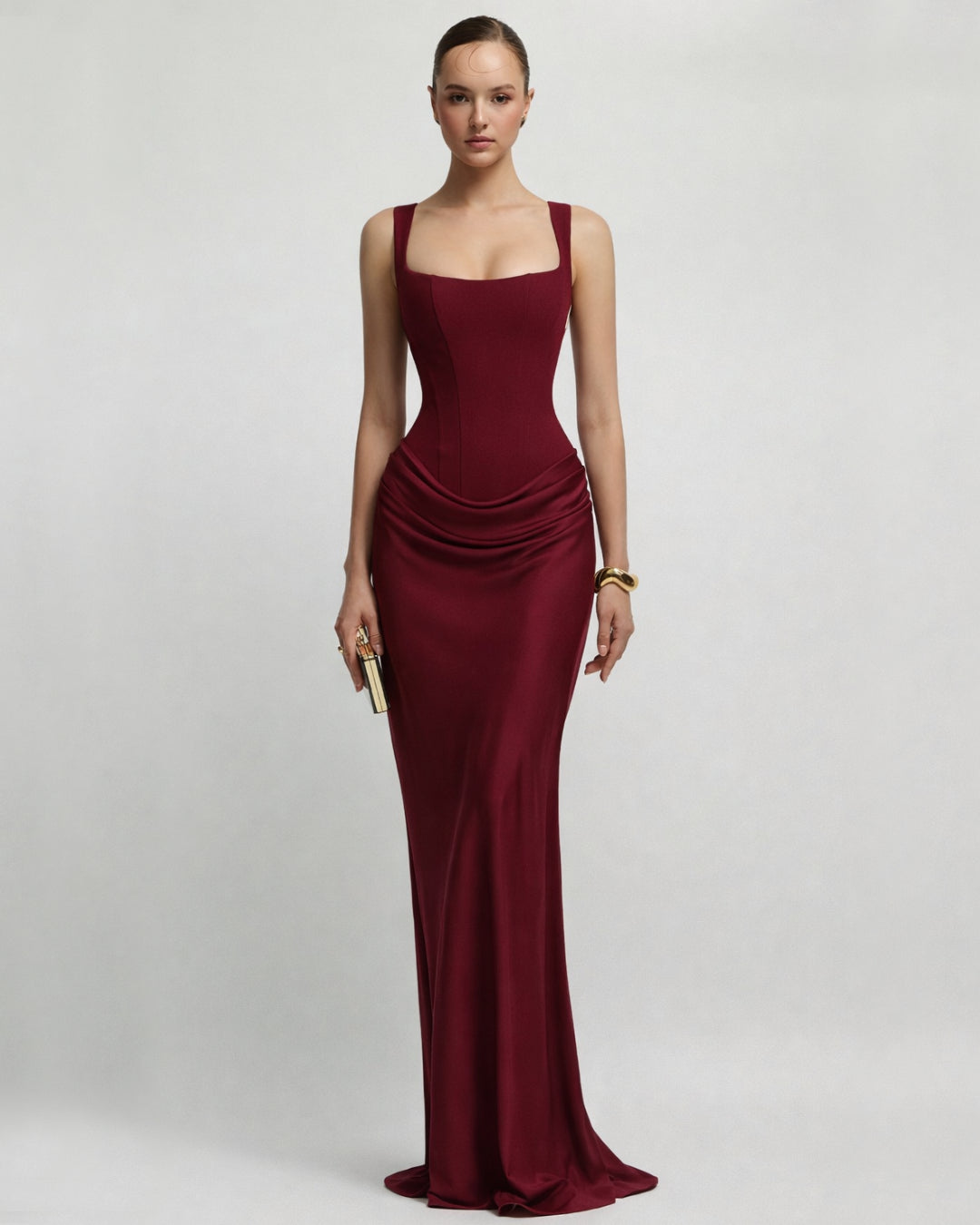 Yeona Burgundy Maxi Dress, maxi red gown, red gown for prom​, bridesmaid red gown​