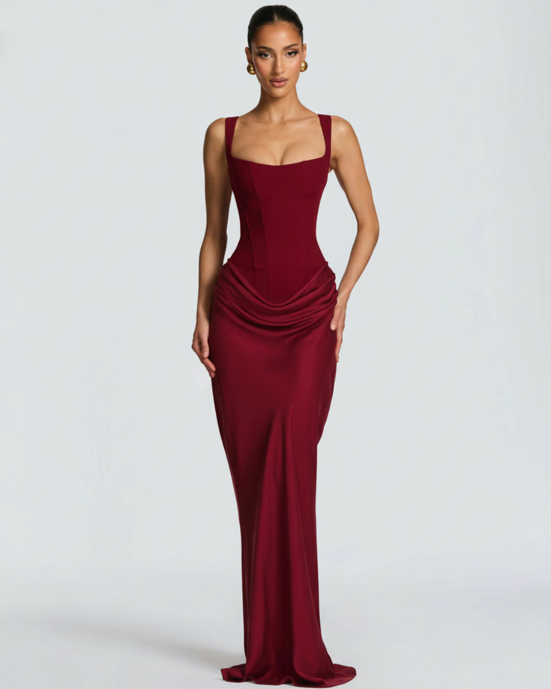 Yeona Maxi Dress in Burgundy, Evening Gown for Women, maxi evening gown​