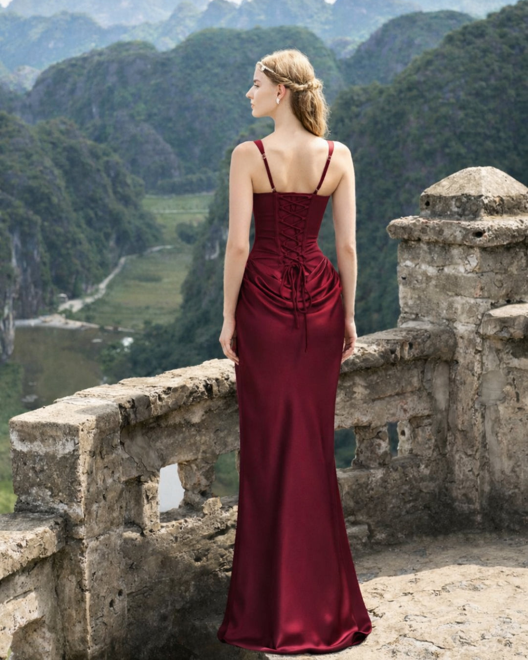 Yeona Burgundy Black-Tie Wedding Guest Maxi Dress M Yeona Burgundy Black-Tie Wedding Guest Maxi Dress M