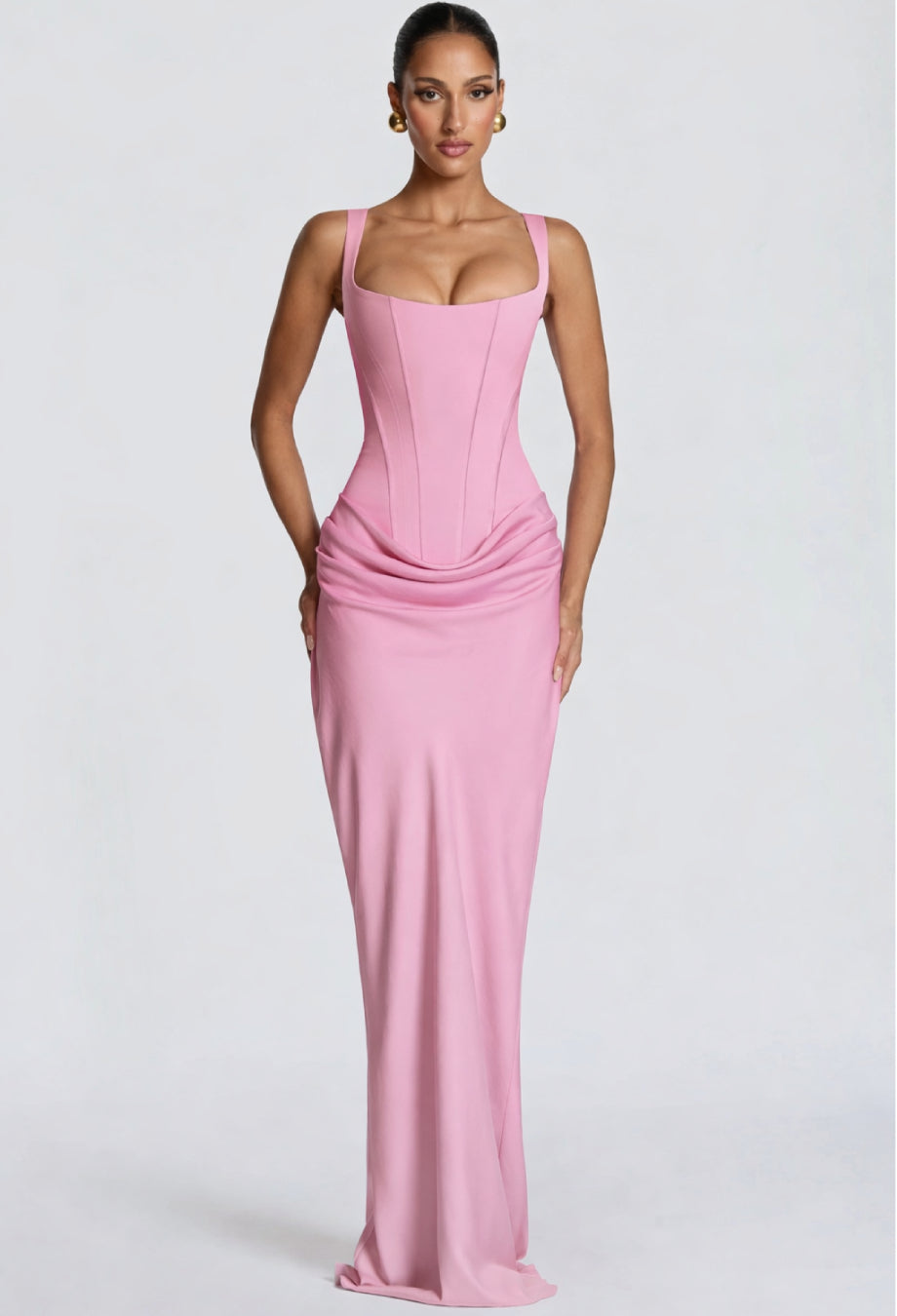 Pink Dress for Wedding Guest, Yeona Corset Maxi Dress, pink wedding guest dress, light pink wedding guest dress